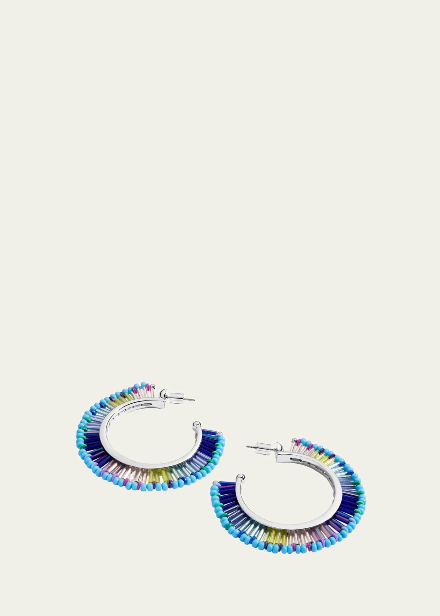 Elsie Frieda Beaded Fringe Hoop Earrings in Blue Dream