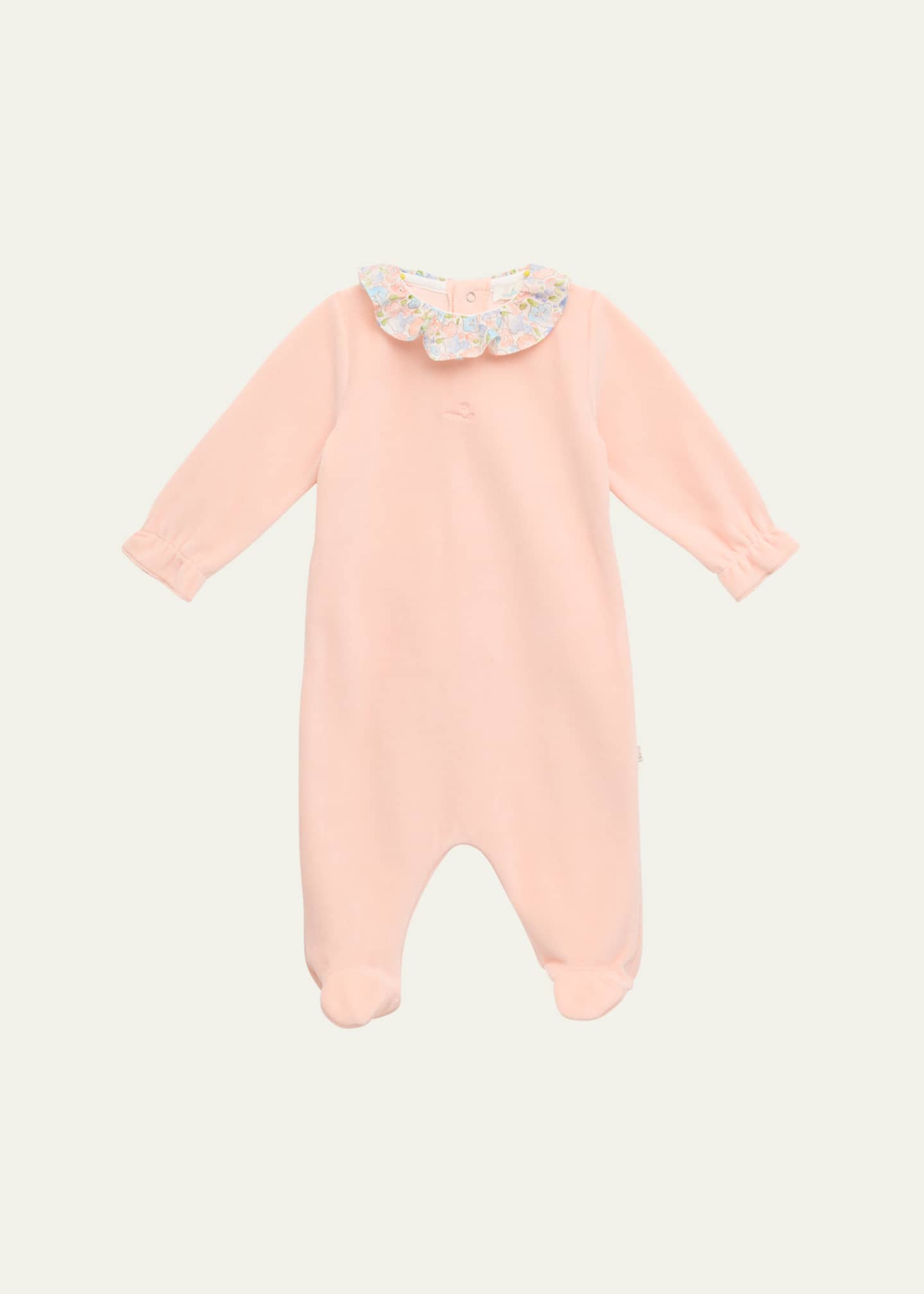 Marie Chantal Girl's Olympia Ruffle-Trim Velour Coverall, Size Newborn-18M Image 1 of 3