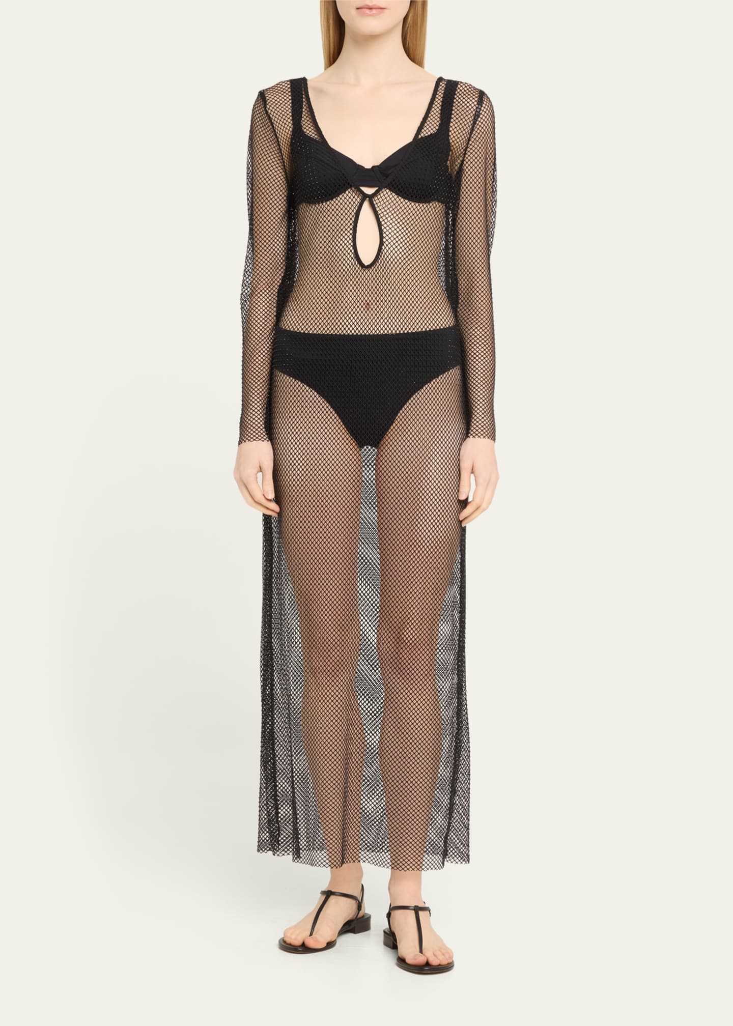 L'Agence Sara Crystal Crochet Long-Sleeve Dress Image 2 of 5