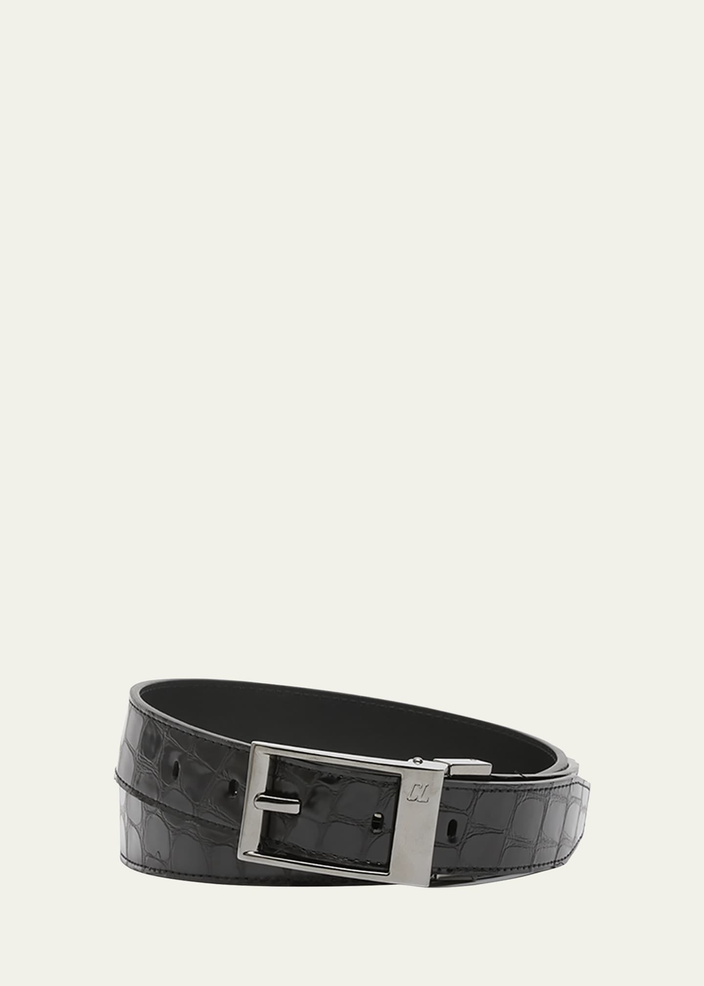 Christian Louboutin Men's Bizz Croc-Effect Leather Belt, 30mm
