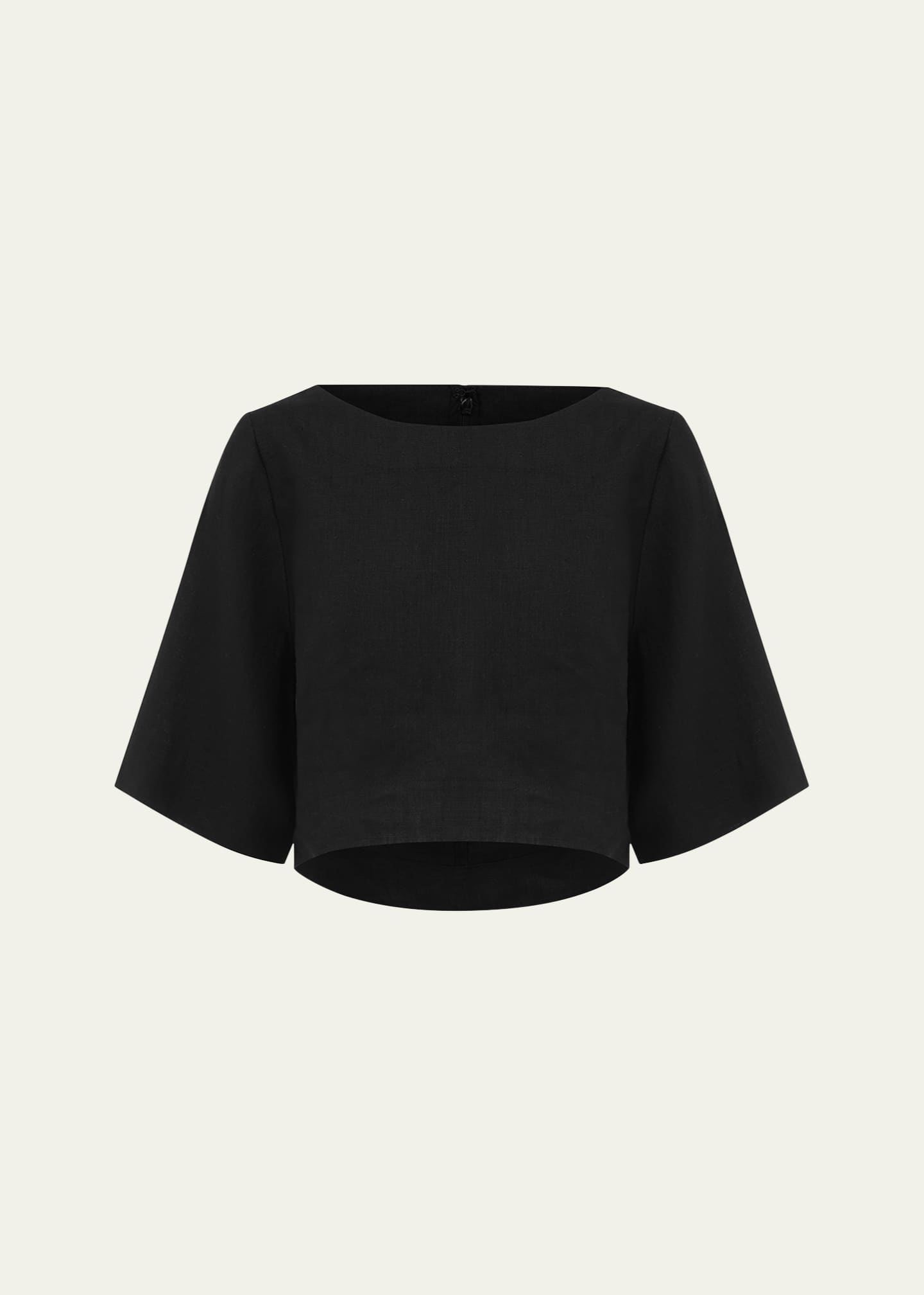Linen Crop Top for Women, Boat Neck and Short Sleeve