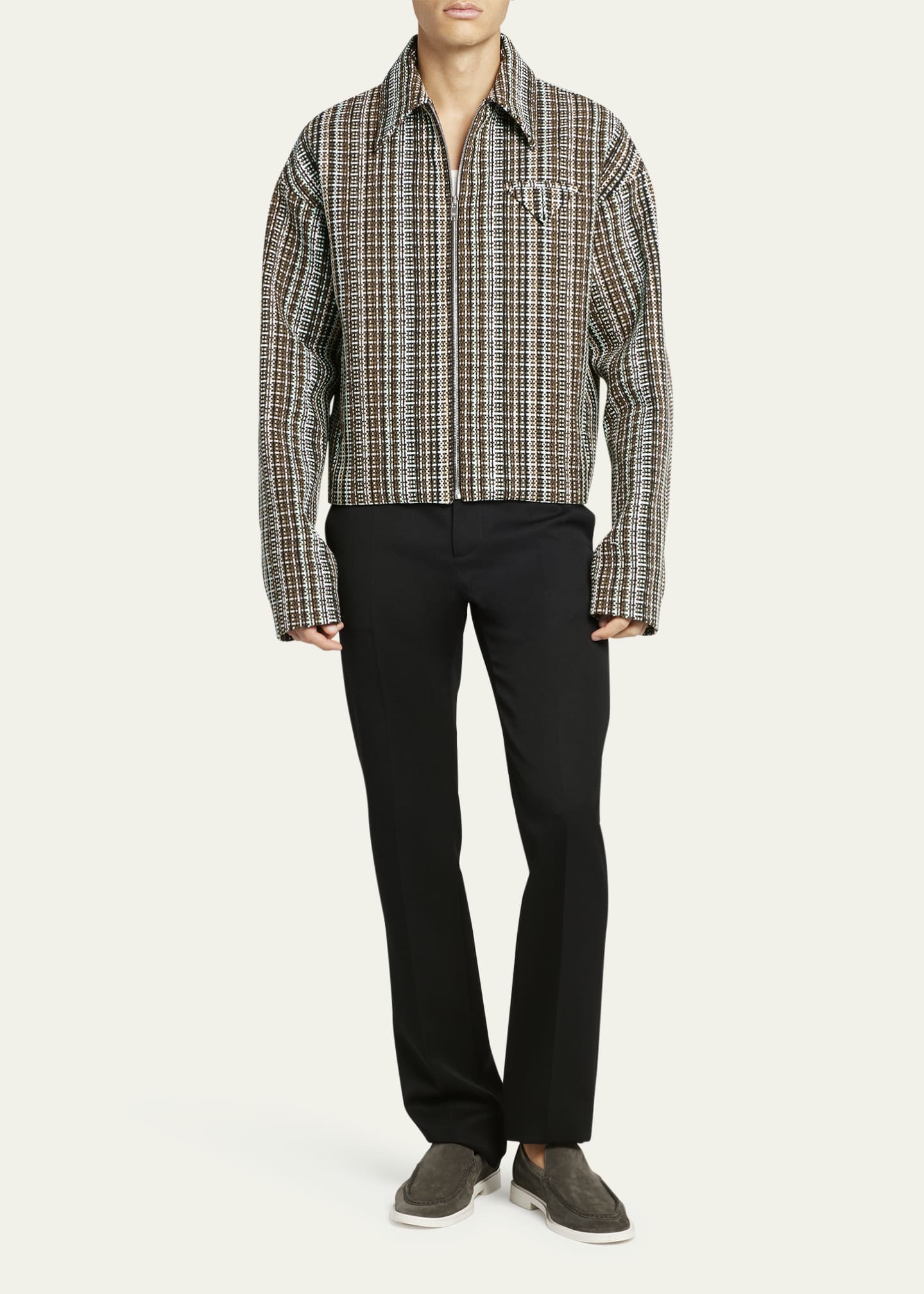 Bottega Veneta Men's Multicolor Check Blouson Jacket Image 2 of 5