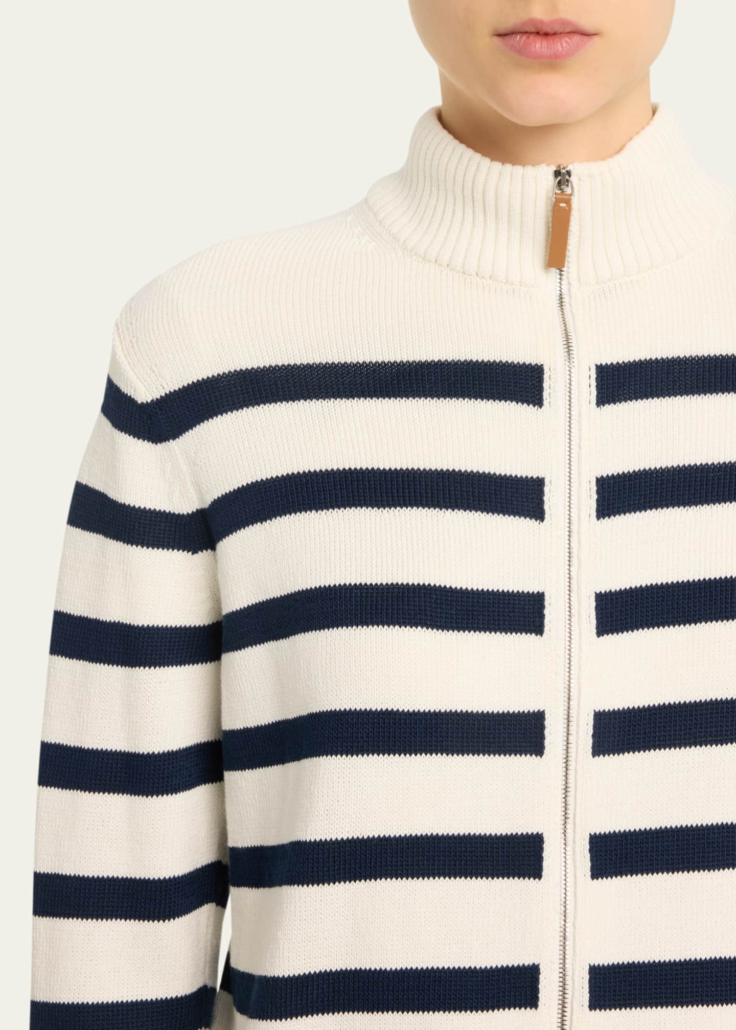 Lafayette 148 New York Striped Zip-Front Cotton-Silk Cardigan ...