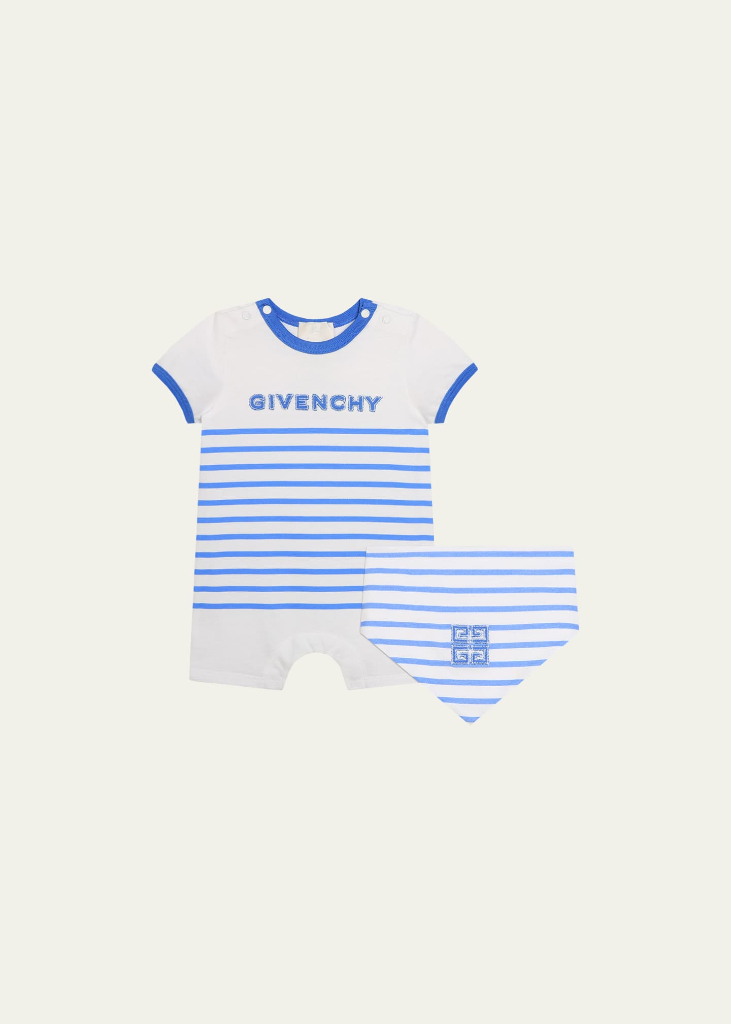 Givenchy Boy's Striped 4G Embroidered Overall Set, Size 1M-18M Image 1 of 4