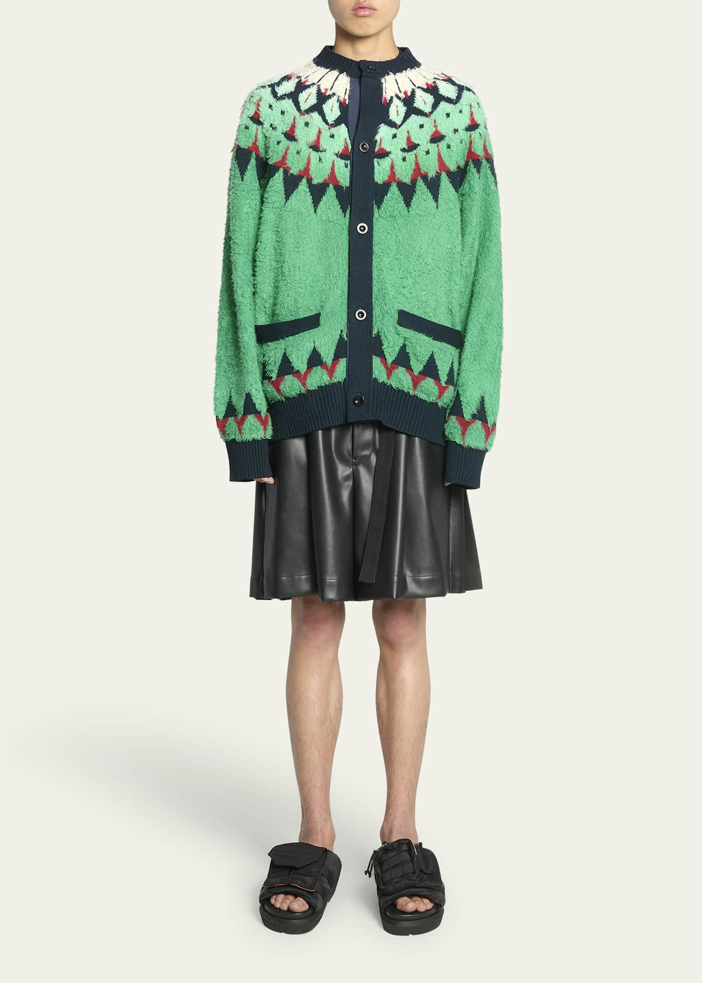 SACAI Men's Fair Isle Shaggy Oversized Cardigan