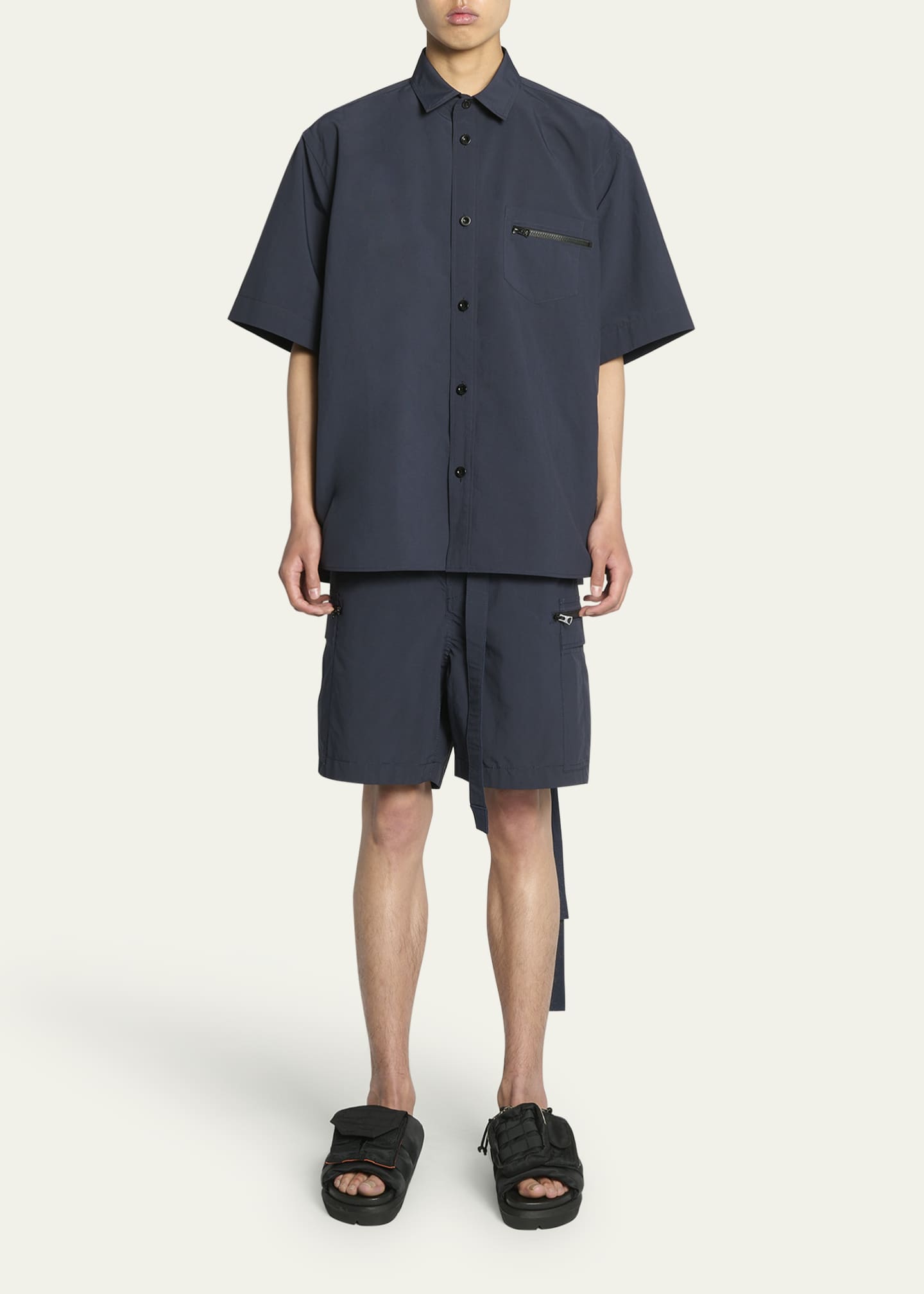 SACAI Men's Taffeta SideZip ButtonDown Shirt Bergdorf Goodman