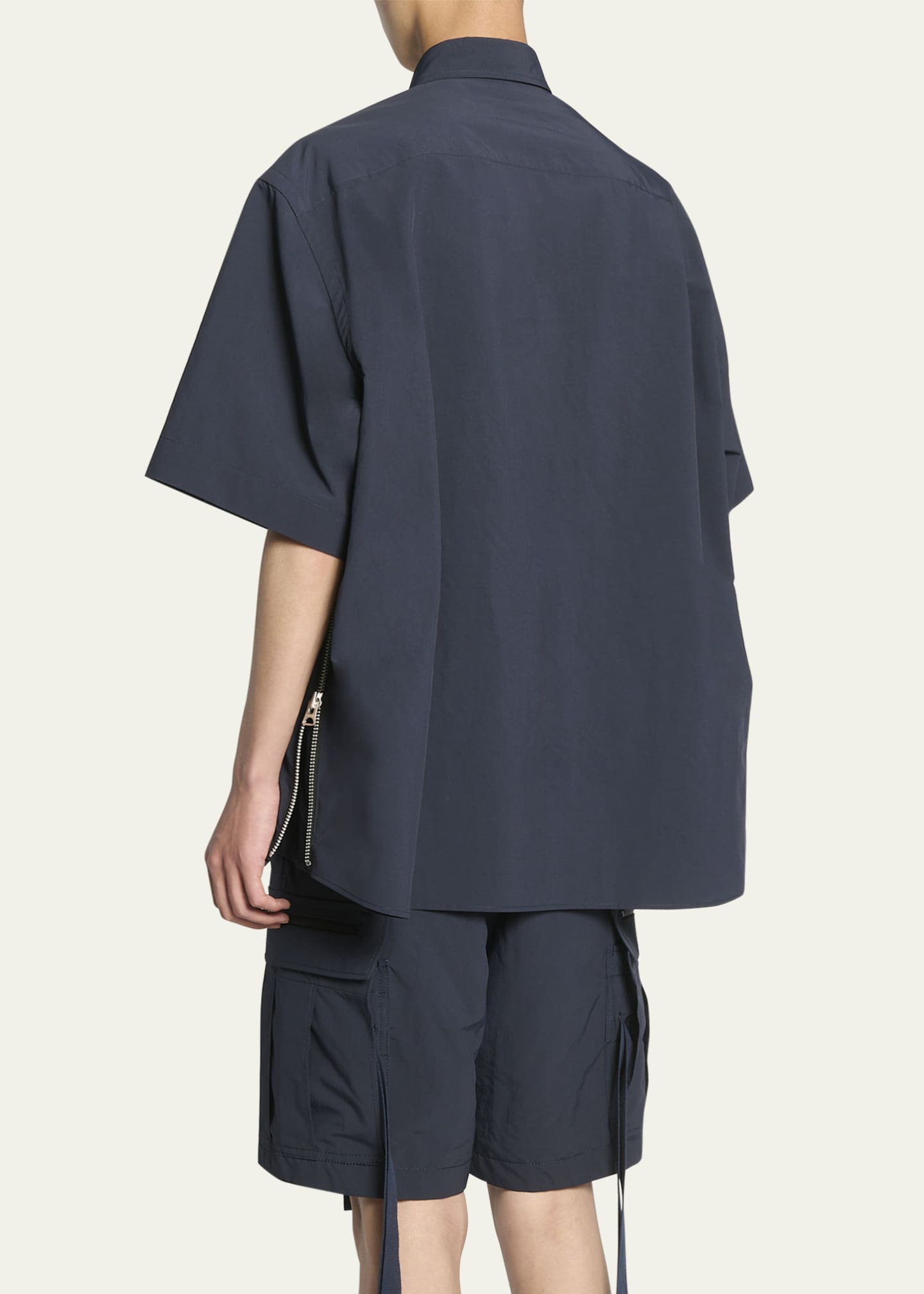 SACAI Men's Taffeta SideZip ButtonDown Shirt Bergdorf Goodman