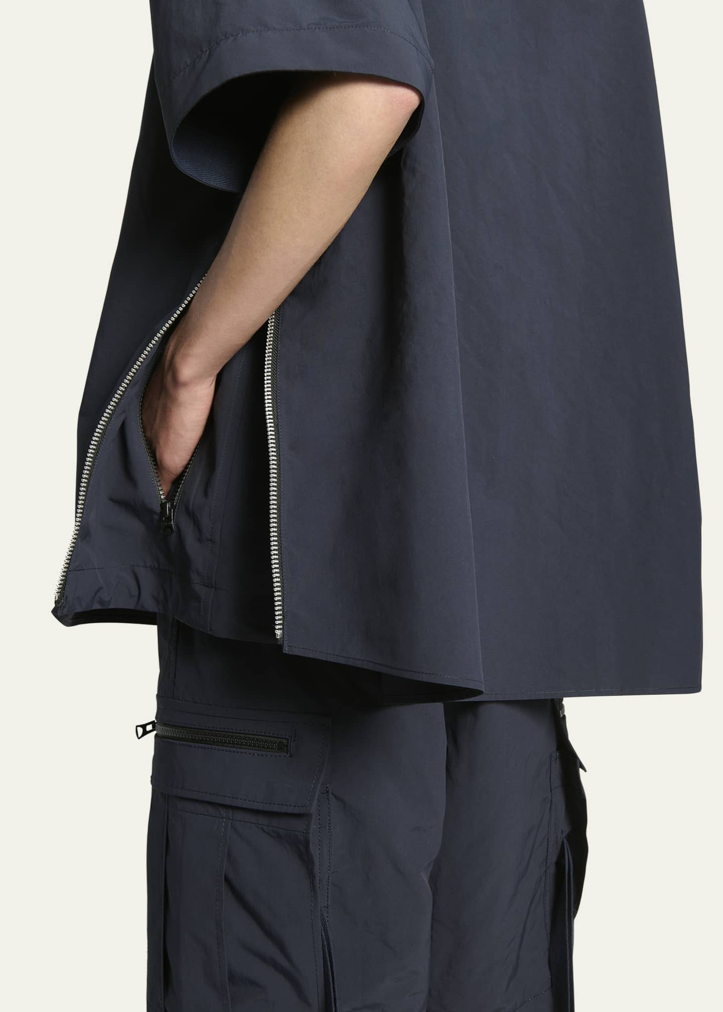 SACAI Men's Taffeta SideZip ButtonDown Shirt Bergdorf Goodman