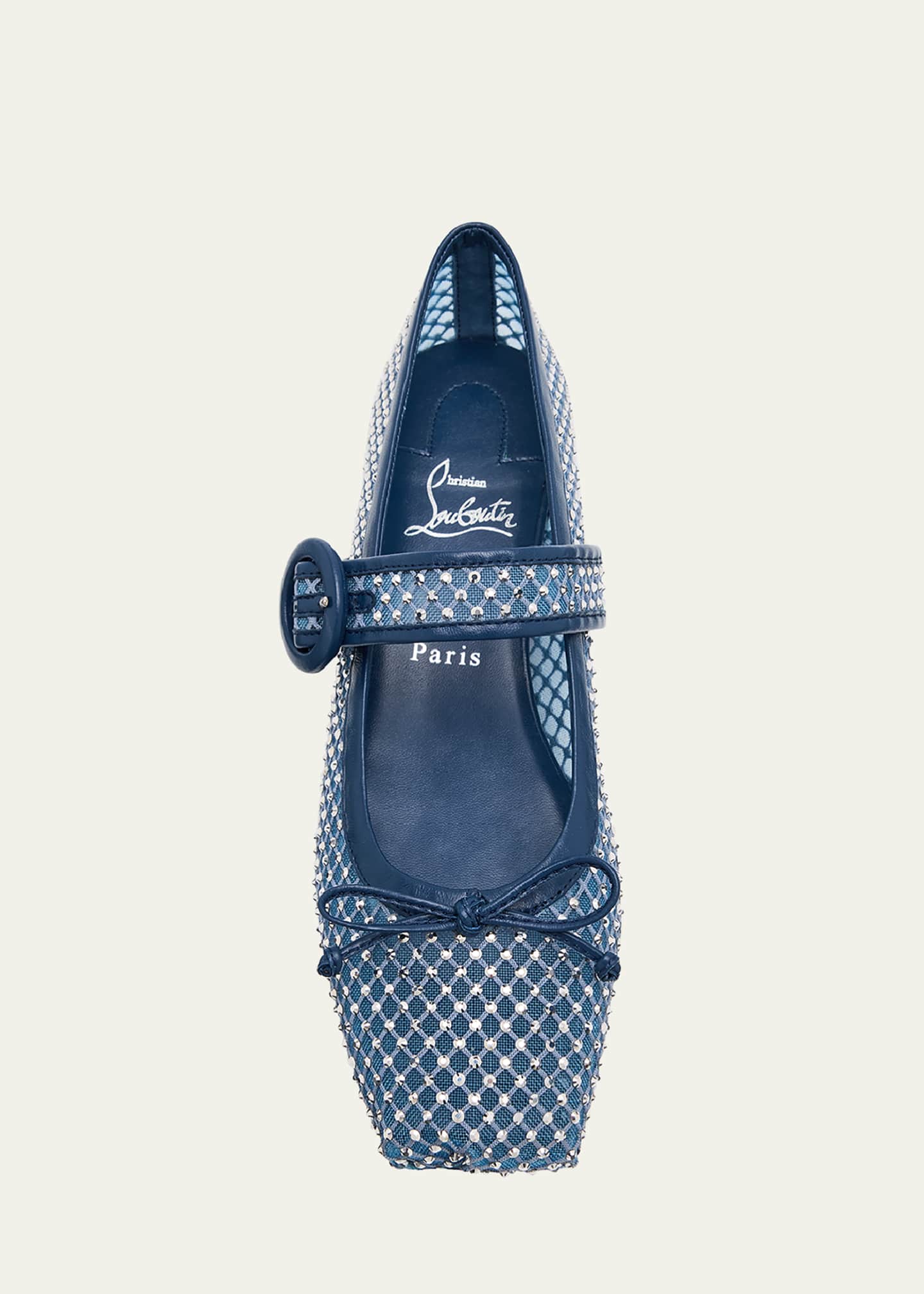 Christian Louboutin Mesh Net Mary Jane Red Sole Ballerina Flats Image 6 of 7