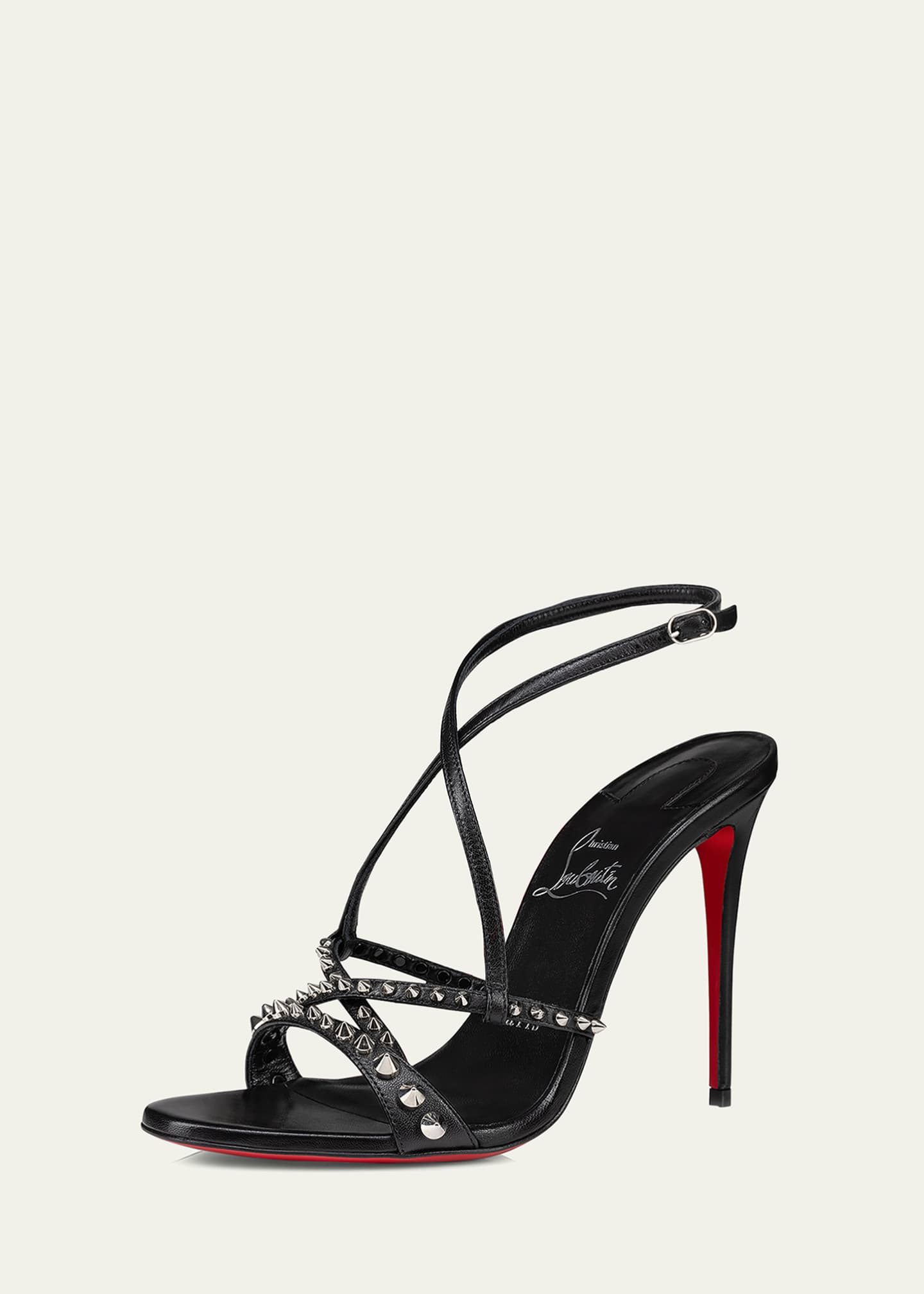 【CHRISTIAN LOUBOUTIN】SPIKES SANDALS Christian Louboutin Leather Spike Red Sole Mule Sandals