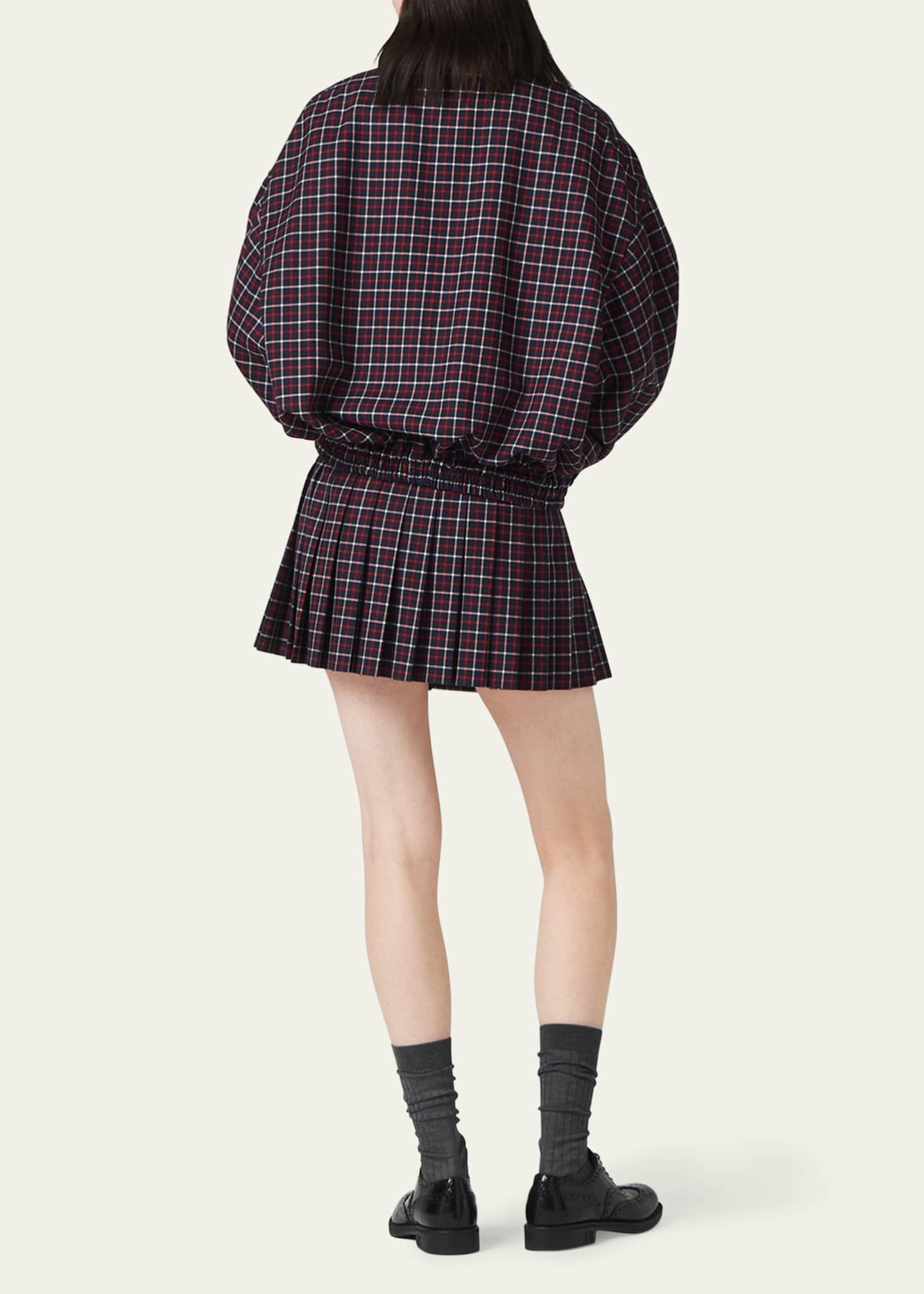 Miu Miu Check Pleated Wool Mini Skirt - Bergdorf Goodman 