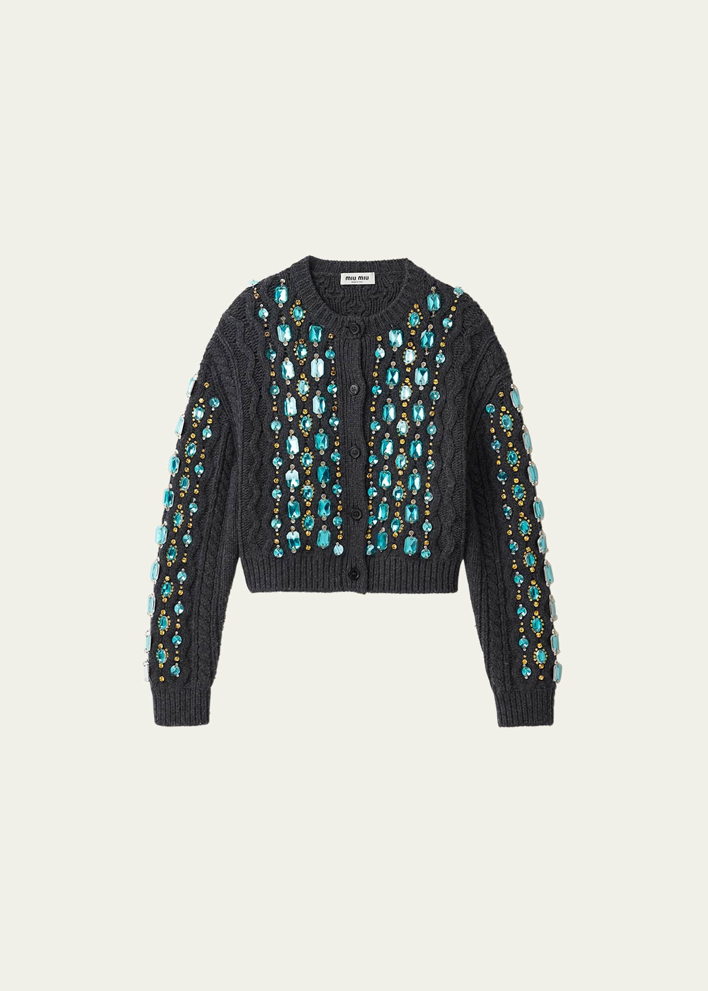 Miu Miu Crystal Oversized Cable Wool Cardigan Bergdorf Goodman