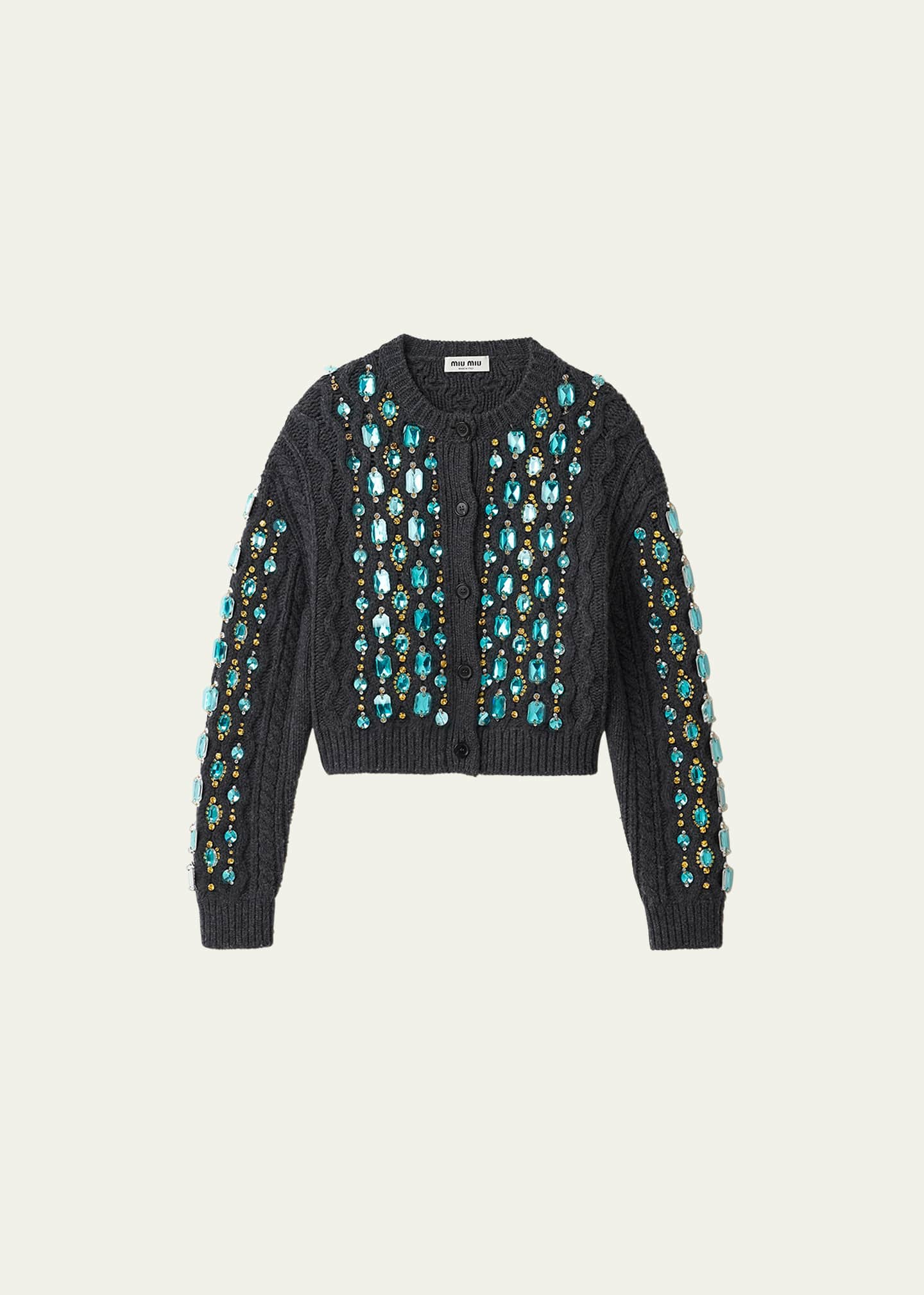 Miu Miu Crystal Oversized Cable Wool Cardigan