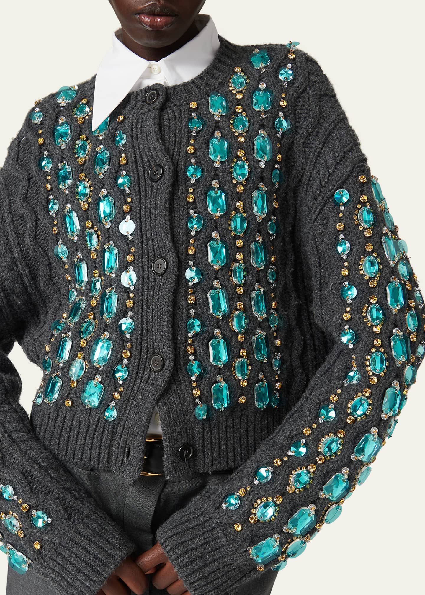 Miu Miu Crystal Oversized Cable Wool Cardigan - Bergdorf Goodman