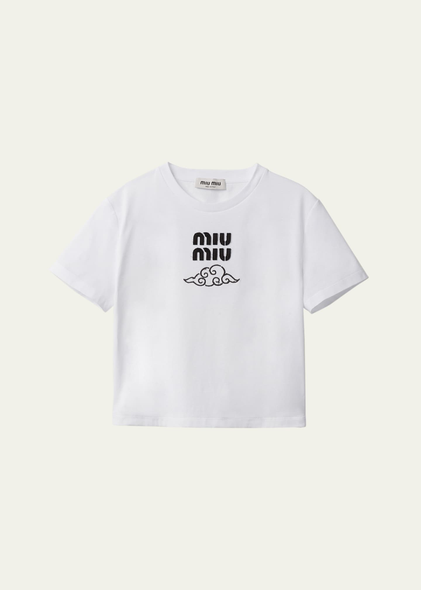 Miu Miu Logo-Embroidered Jersey T-Shirt - Bergdorf Goodman