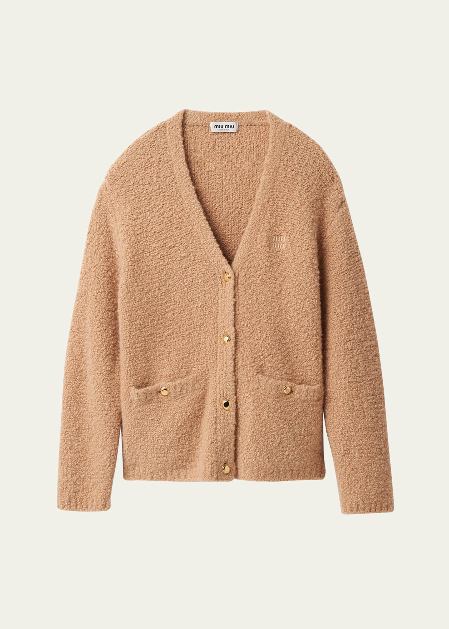 Miu Miu Logo Embroidered Boxy Cashmere Cardigan