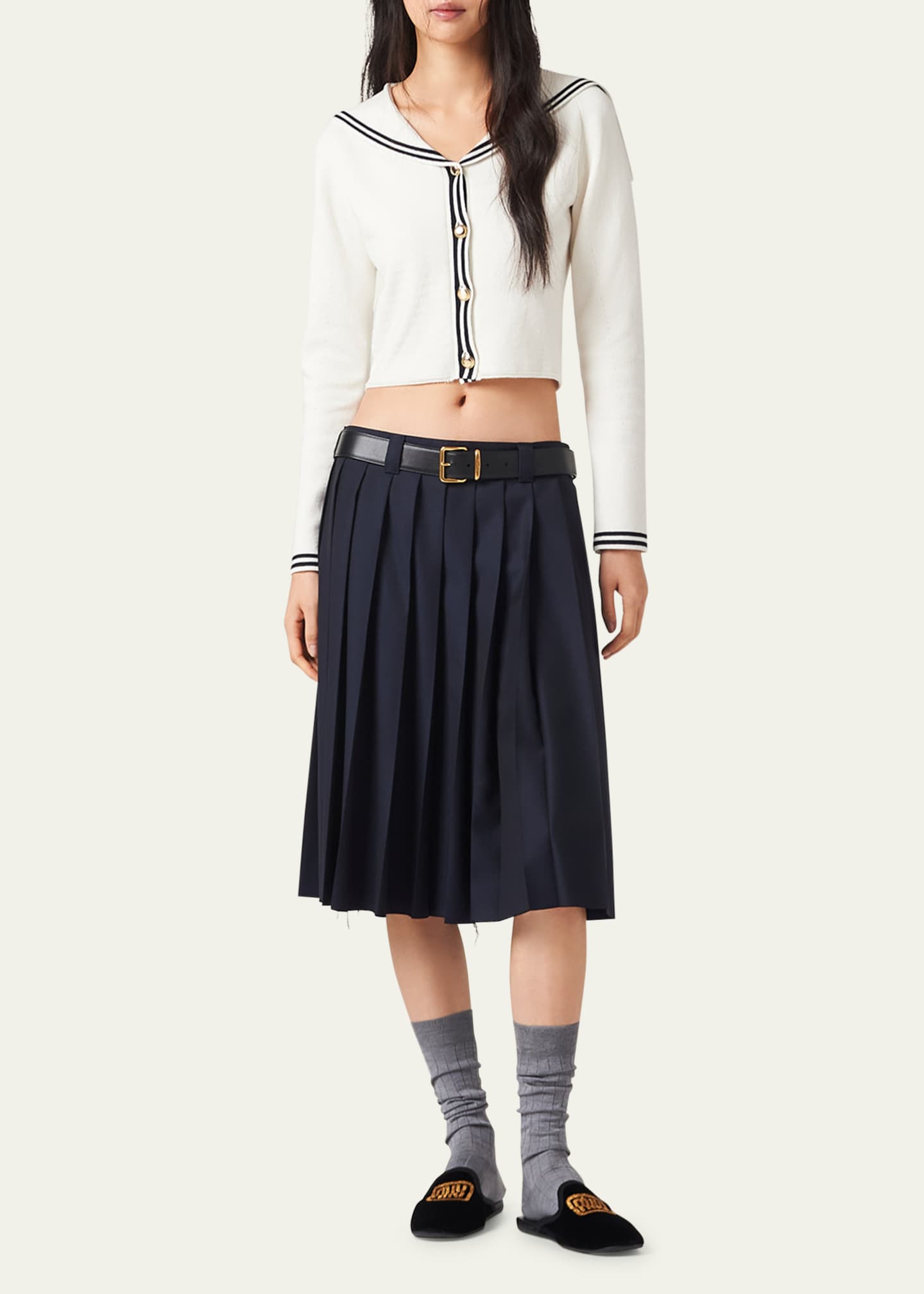 Miu Miu Piped Sailor Collar Cropped Cardigan Image 2 of 4