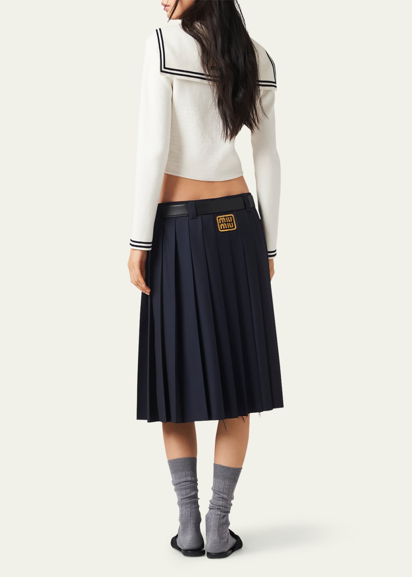 Miu Miu Piped Sailor Collar Cropped Cardigan Image 3 of 4