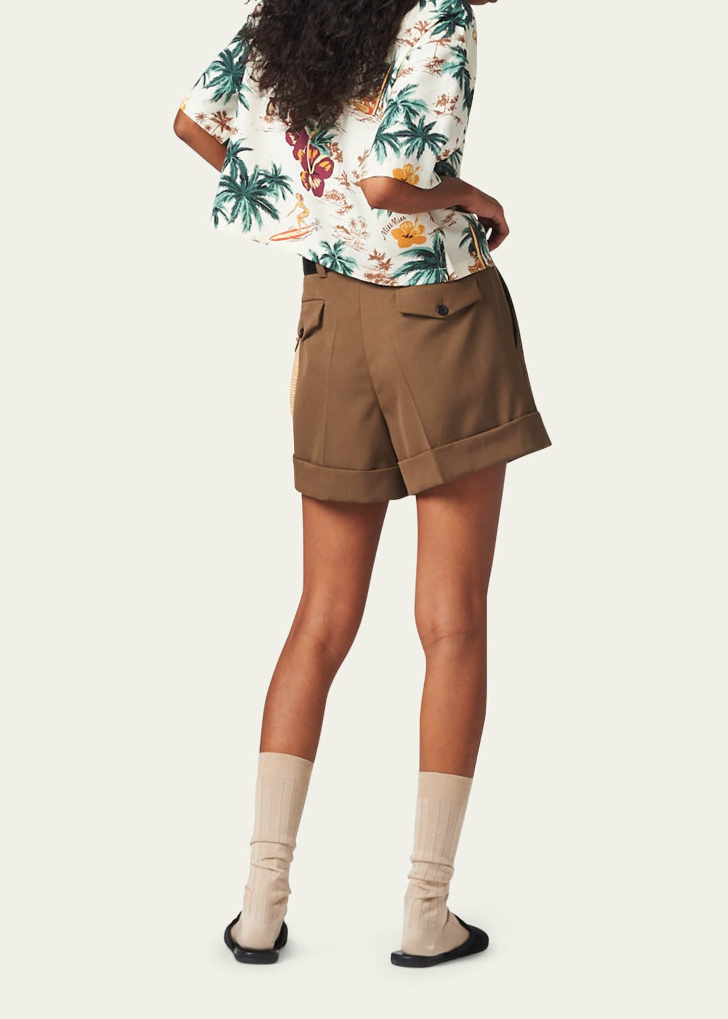 Miu Miu Logo Gabardine Low-Waist Bermuda Shorts Image 3 of 4