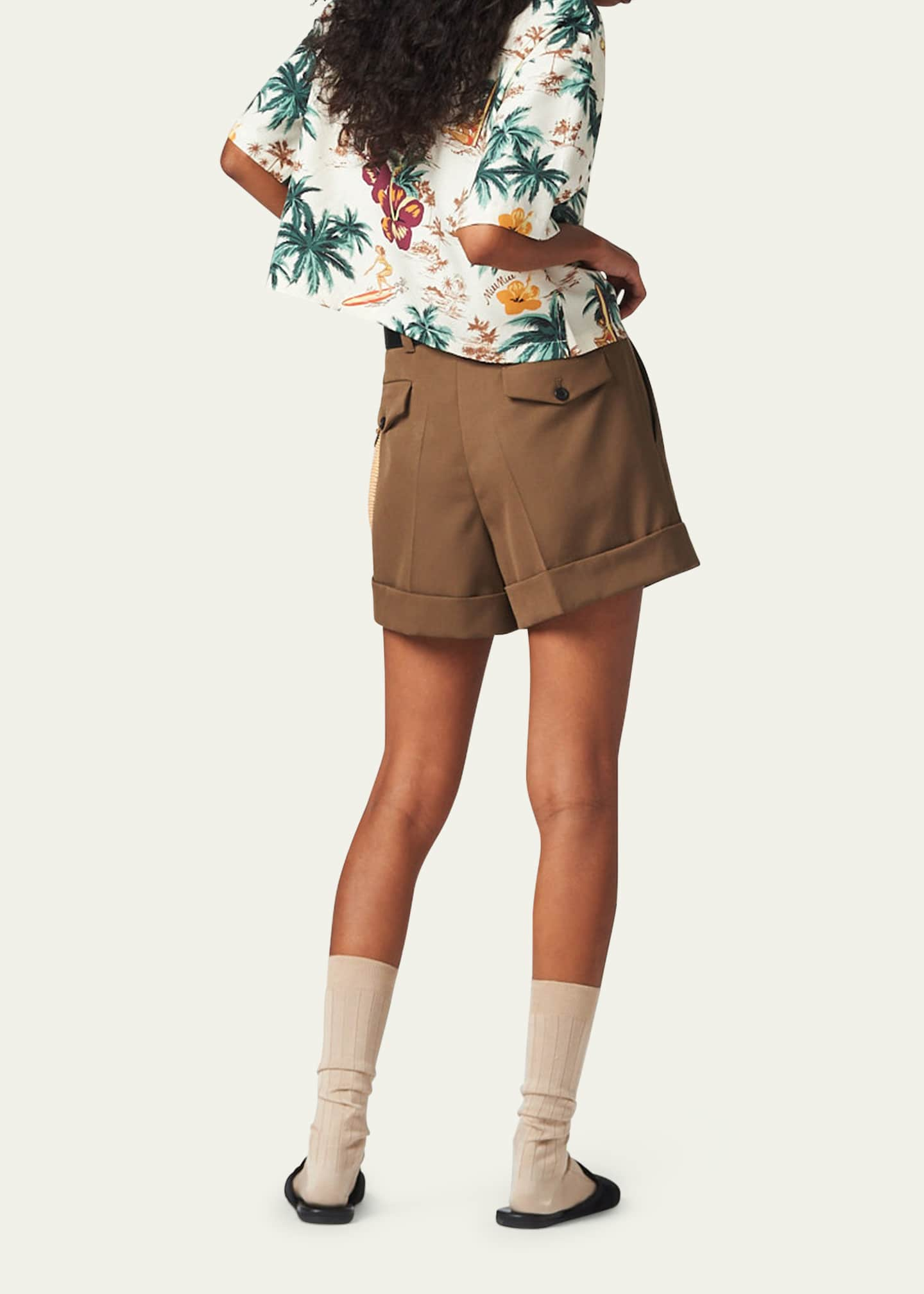 Miu Miu Logo Gabardine Low-Waist Bermuda Shorts - Bergdorf Goodman