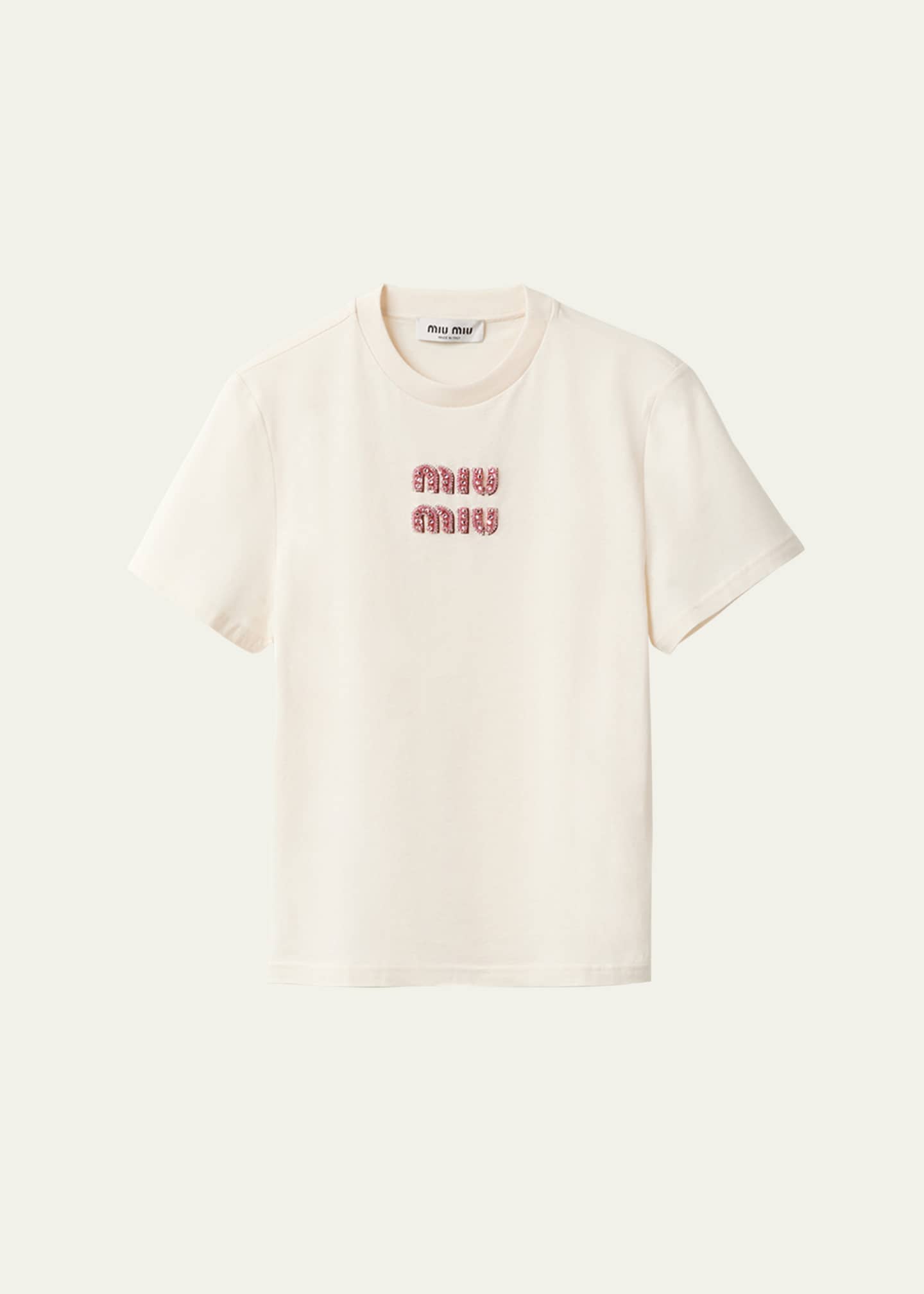 Miu Miu Crystal Logo Jersey T Shirt