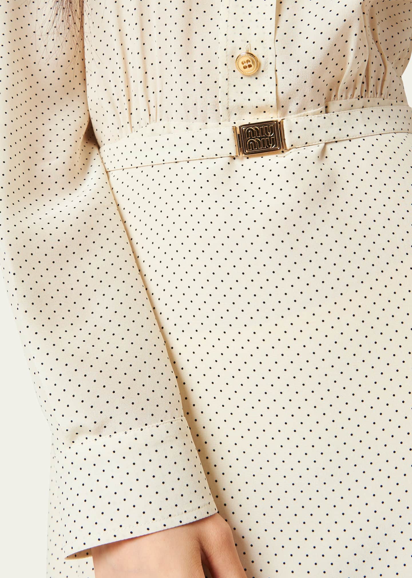 Miu Miu Polka Dot Belted Midi Silk Dress - Bergdorf Goodman 