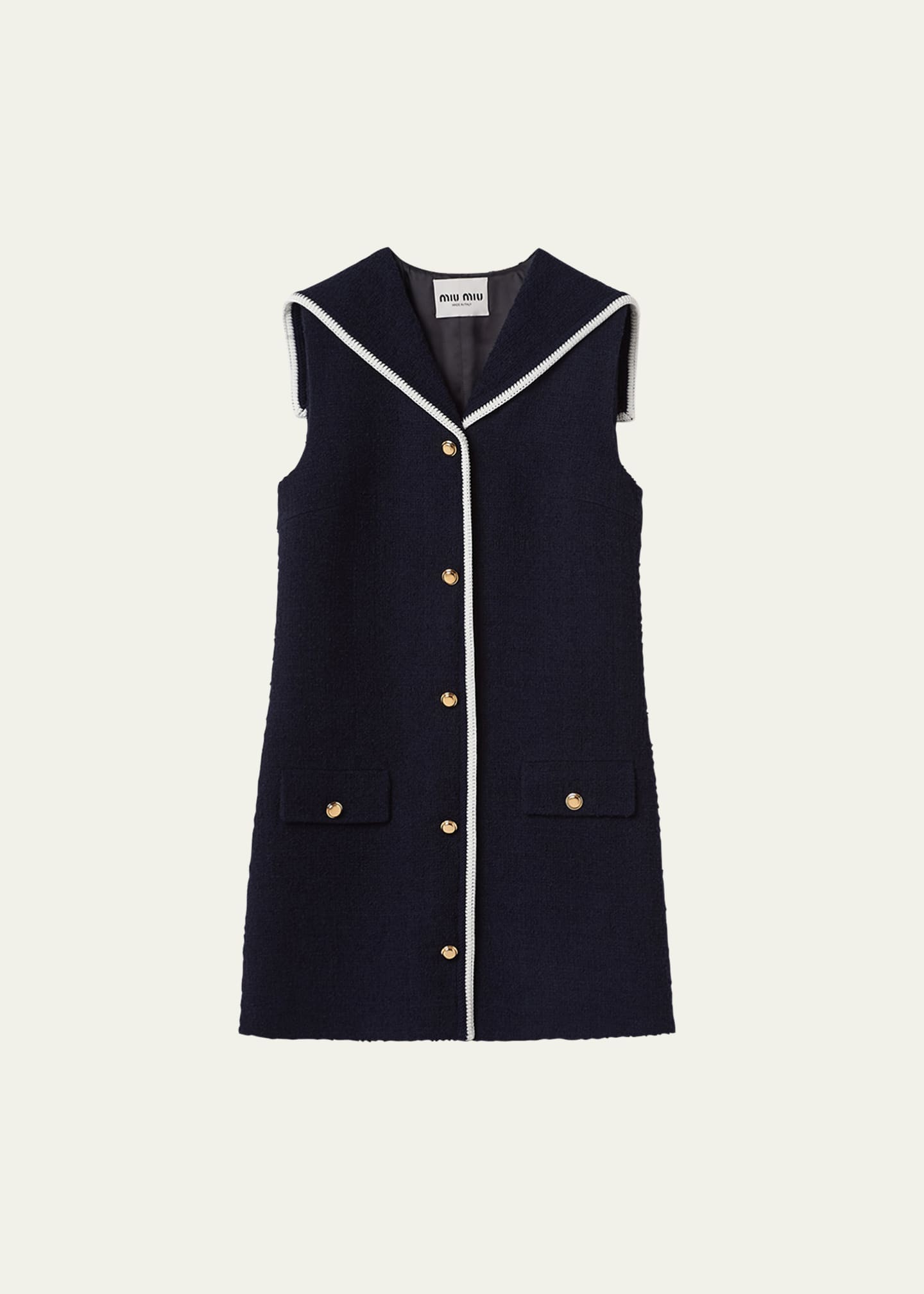 Miu Miu Tweed Sailor Collar Wool Mini Dress with Piping - Bergdorf 