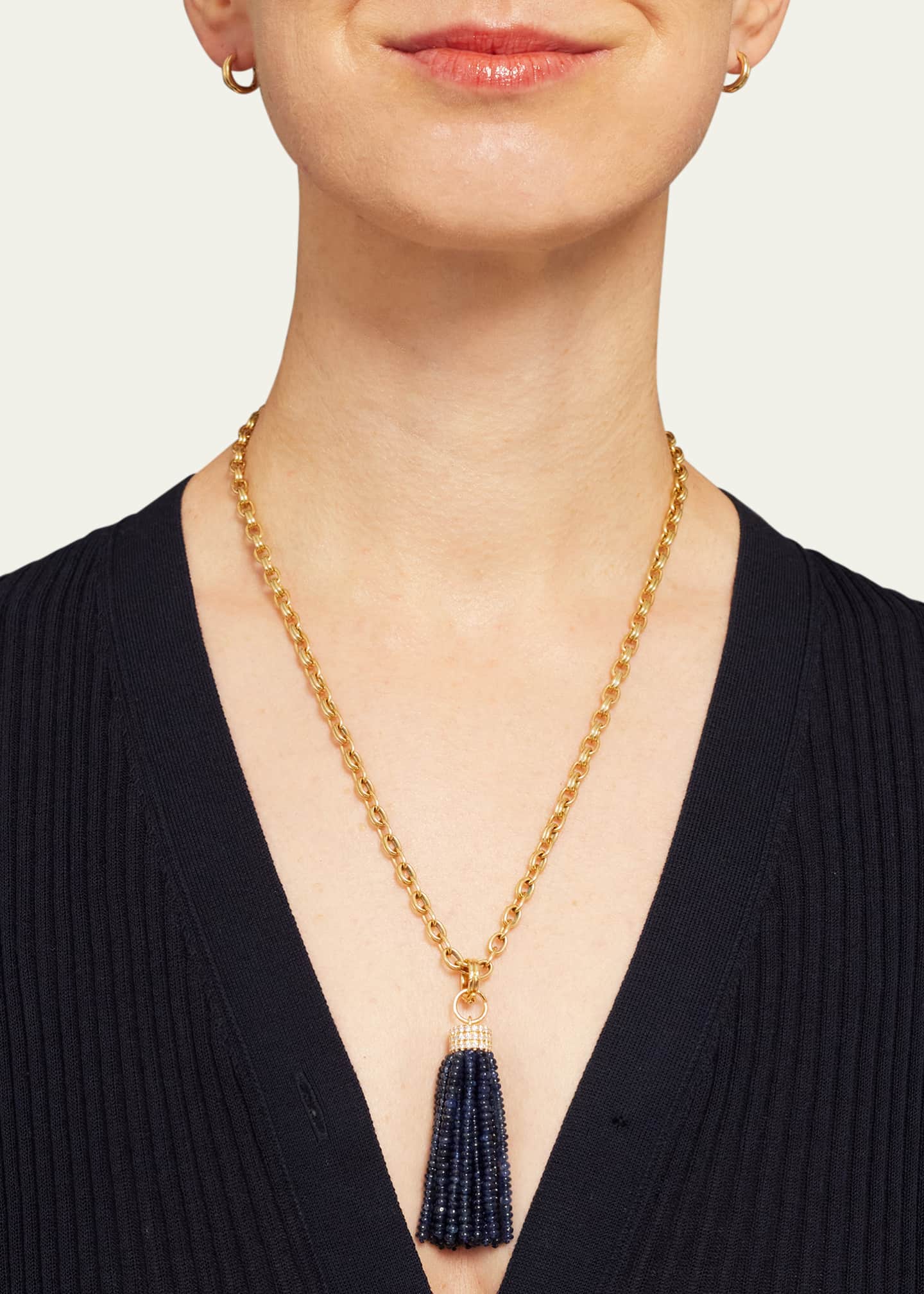 Sherman Field, 1967 18K Yellow Gold Blue Sapphire Tassel Pendant with Triple Diamond Cap Image 2 of 2