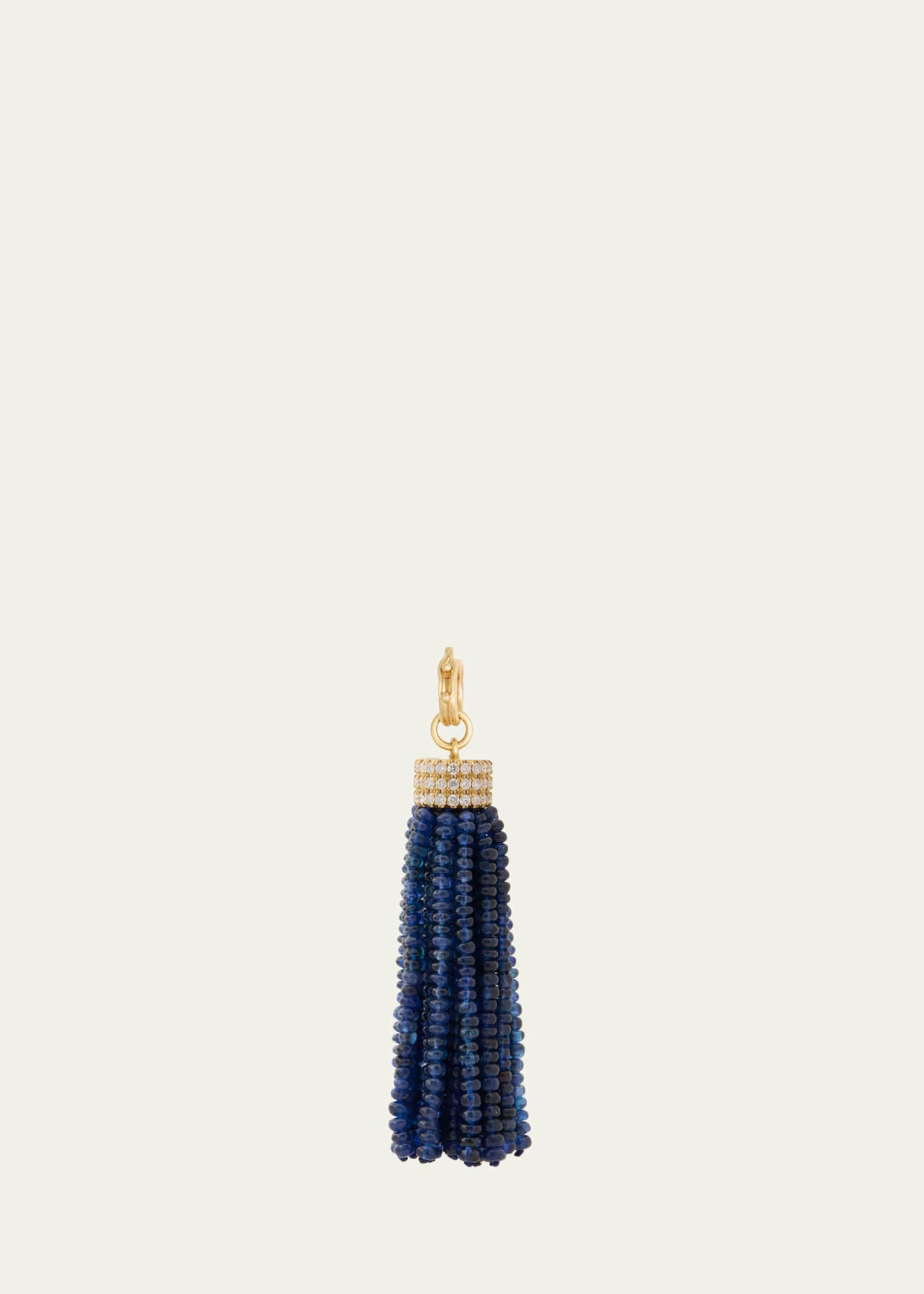 Sherman Field, 1967 18K Yellow Gold Blue Sapphire Tassel Pendant with Triple Diamond Cap Image 1 of 2