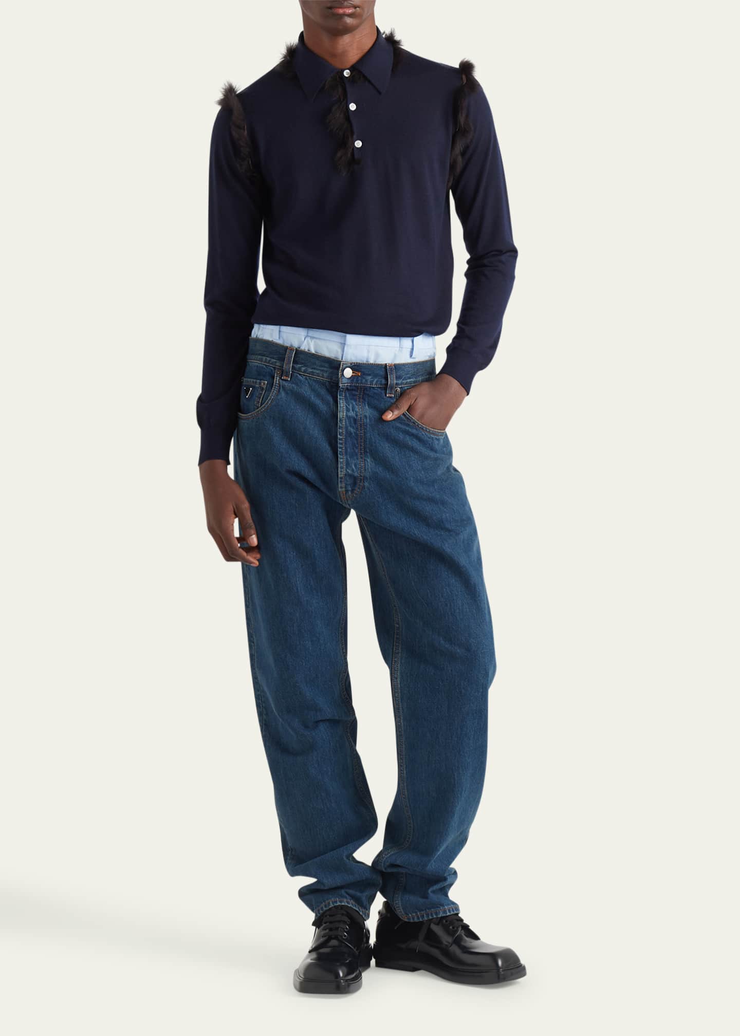 Prada Men's Relaxed Used-Look Jeans Image 2 of 4
