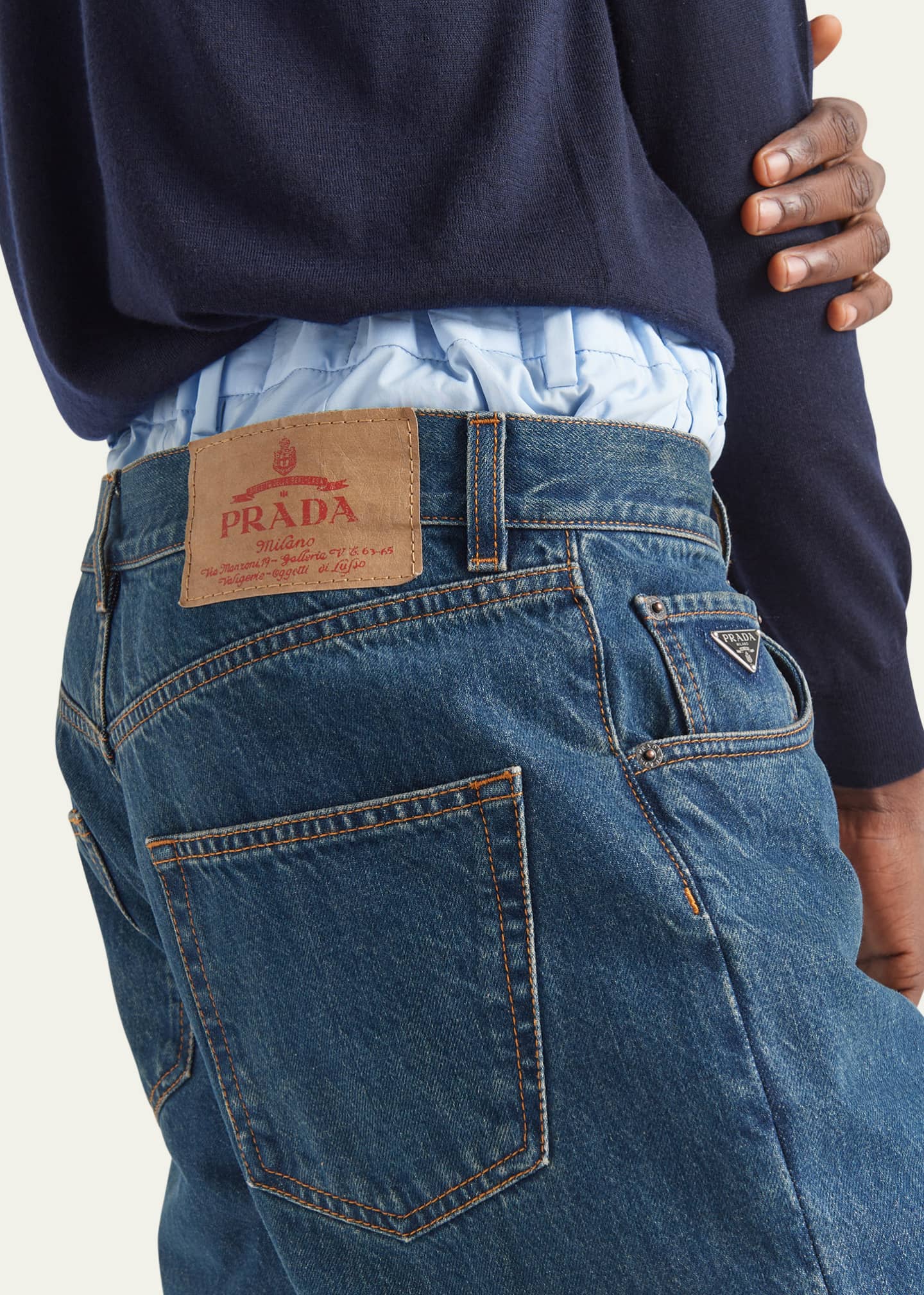 Prada Men's Relaxed Used-Look Jeans Image 4 of 4