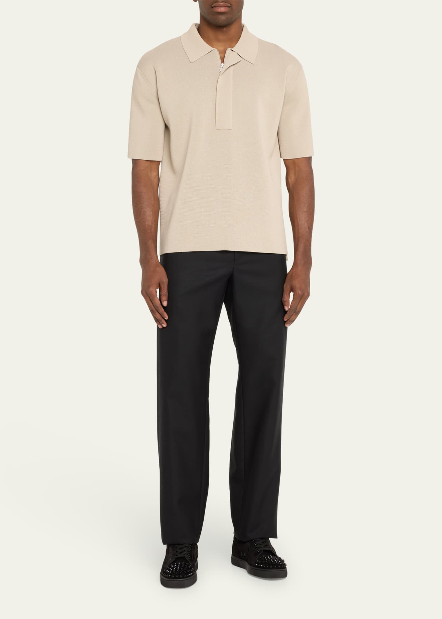 Christian Louboutin Men's Louis Junior Spikes Leather Low-Top Sneakers Image 3 of 6