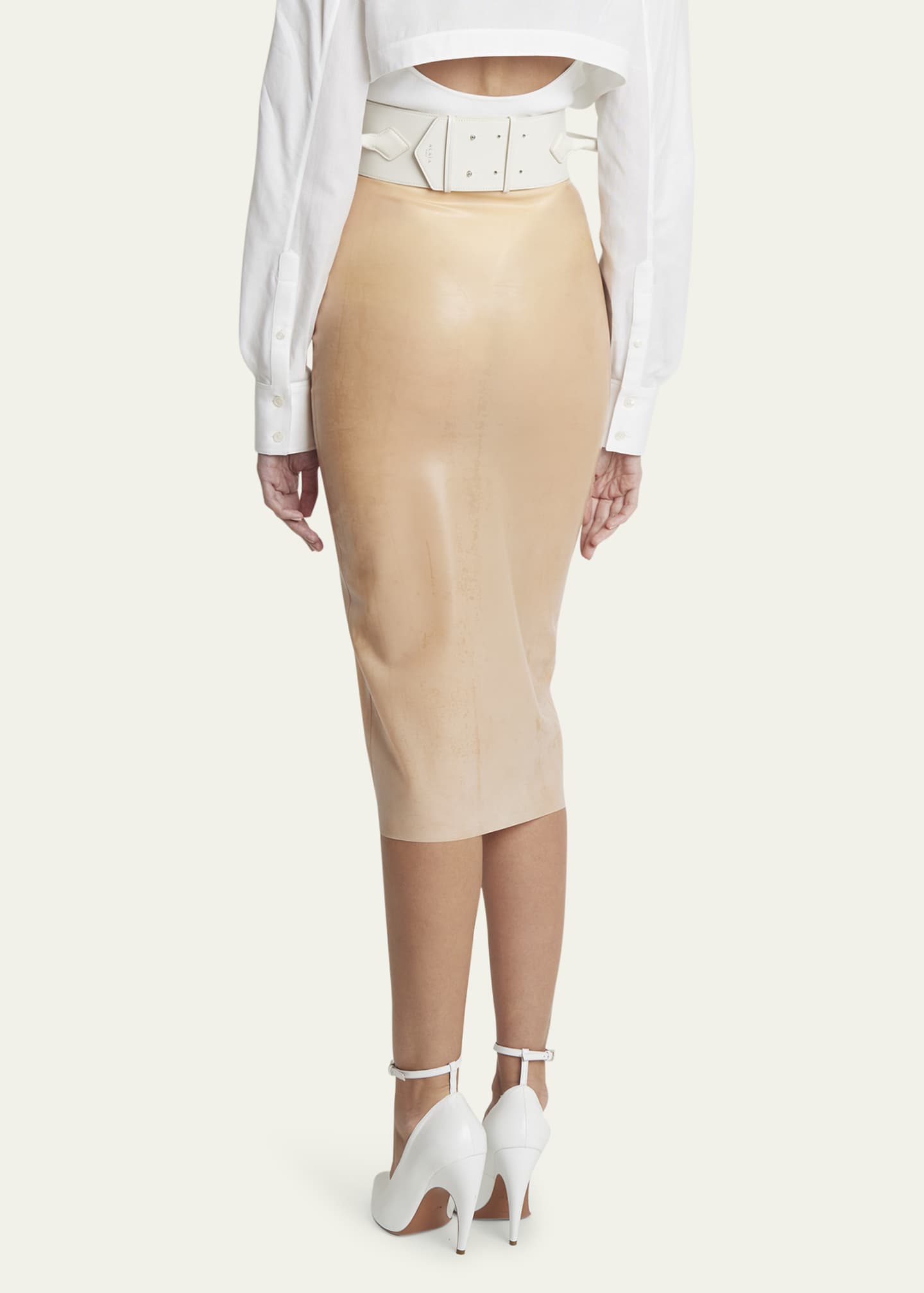 Beige latex cheap skirt