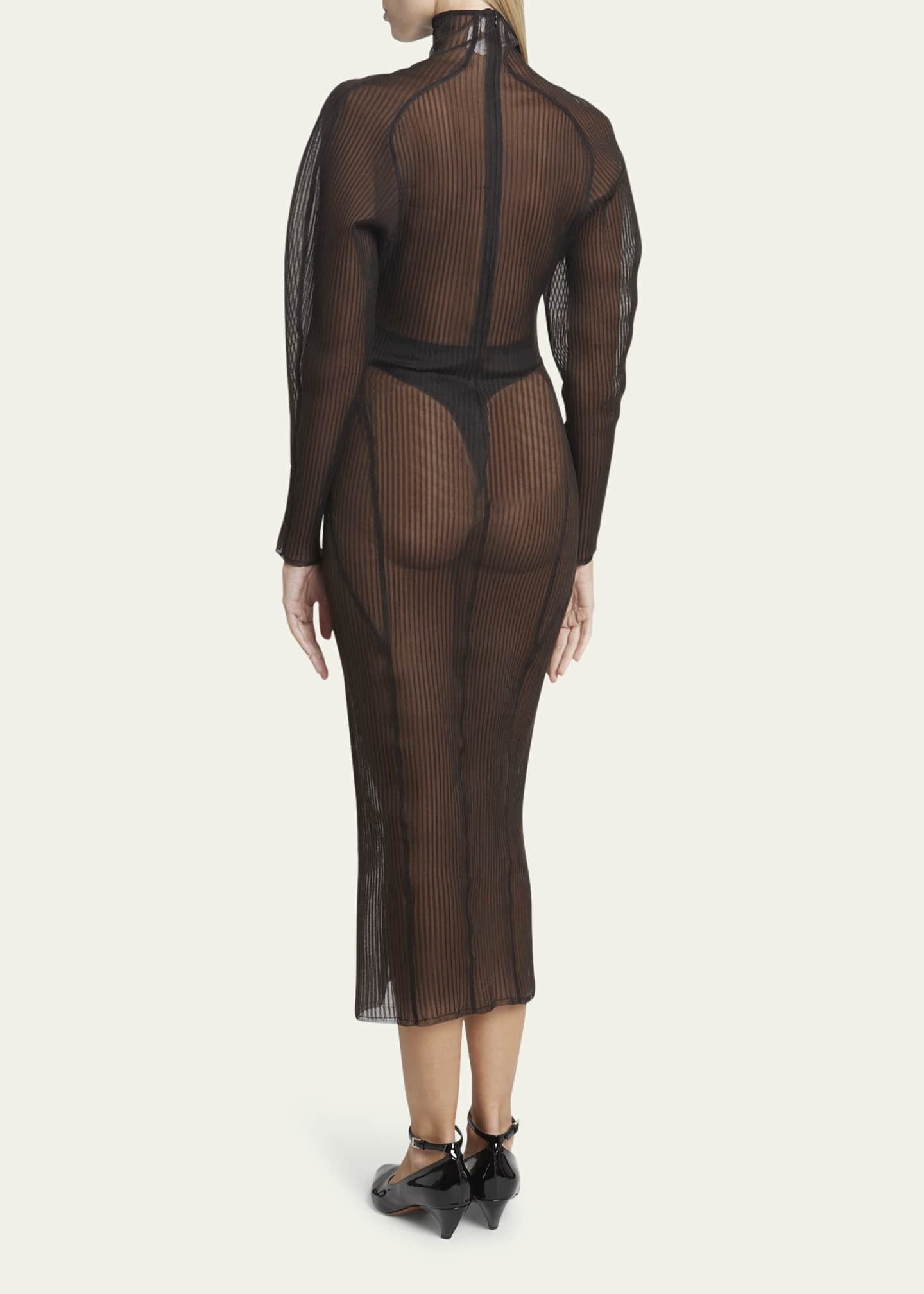 Alaia Long Sleeve Sheer Mock Neck Midi Dress Bergdorf Goodman 