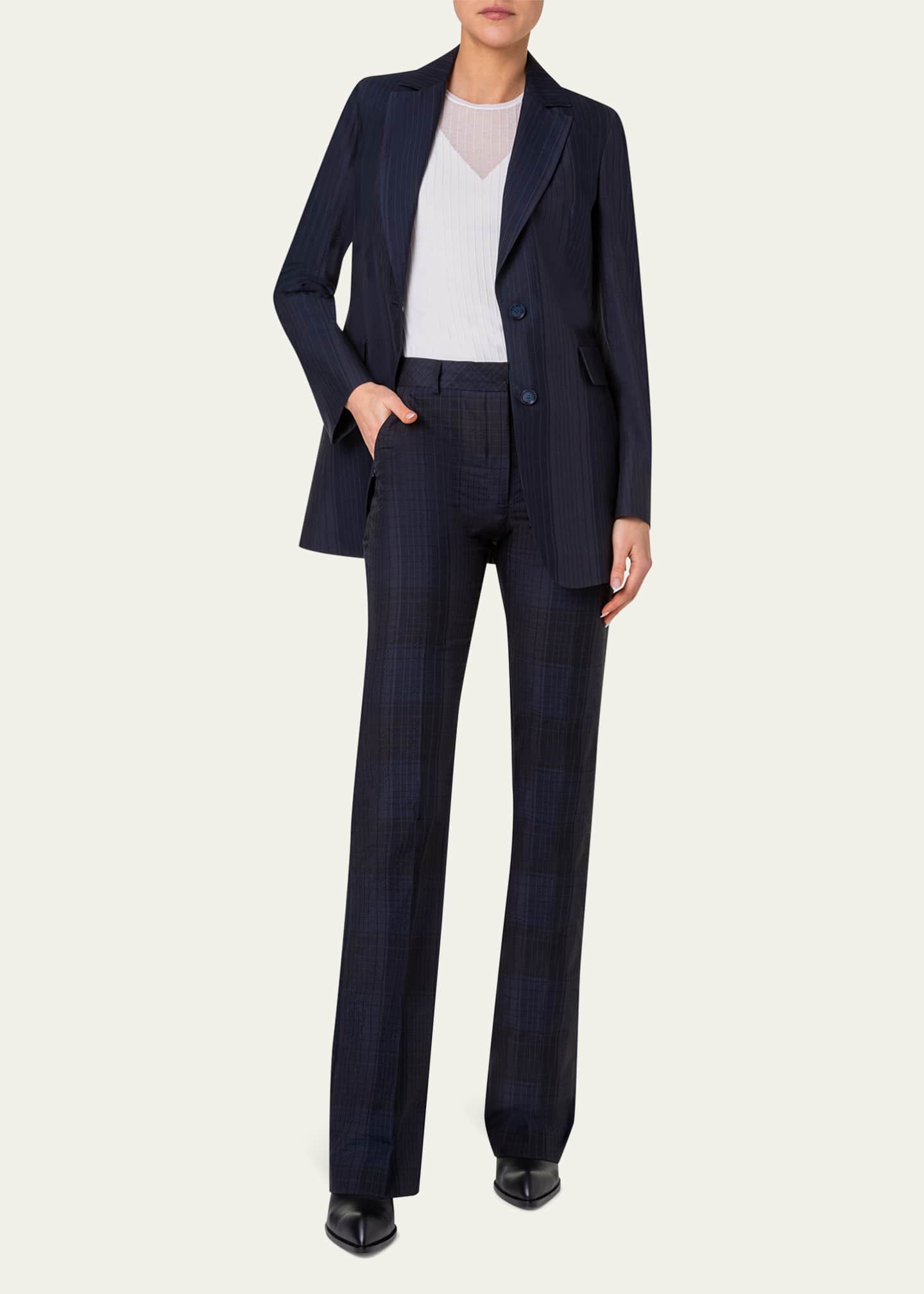 Akris Alvina Blackwatch Seersucker Blazer Jacket Image 2 of 5