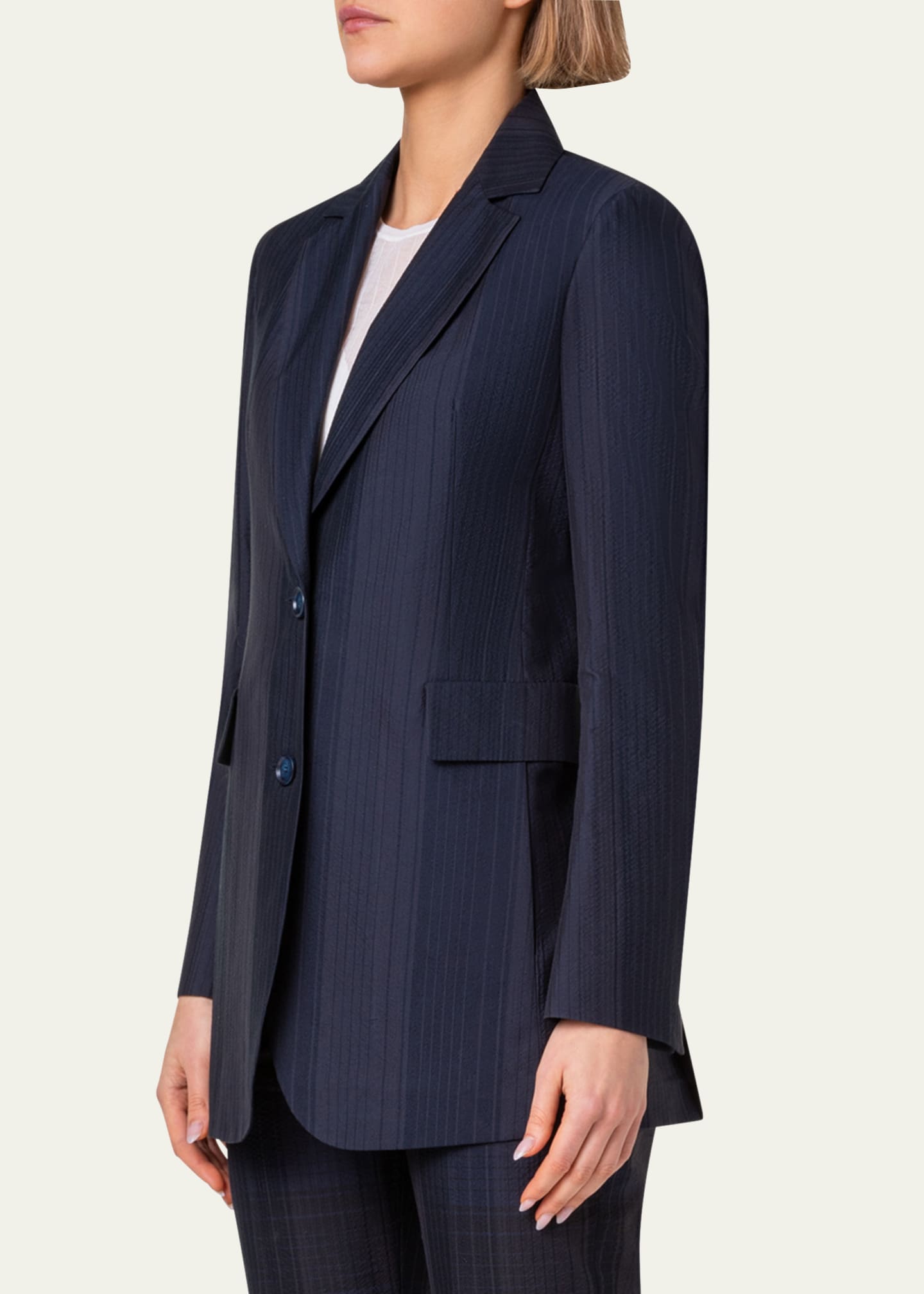 Akris Alvina Blackwatch Seersucker Blazer Jacket Image 4 of 5