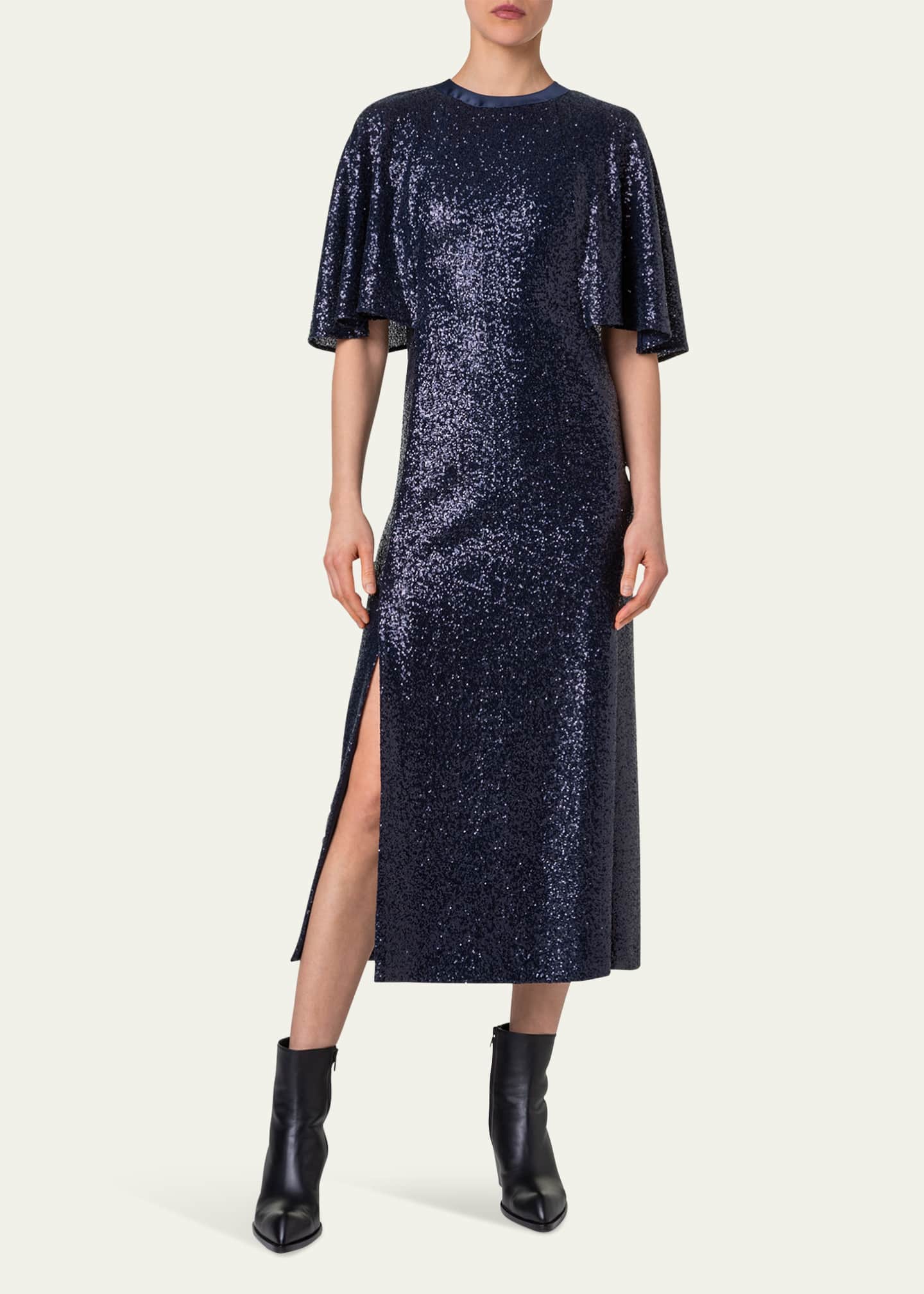Akris Sequin Jersey Cape Dress Image 2 of 5