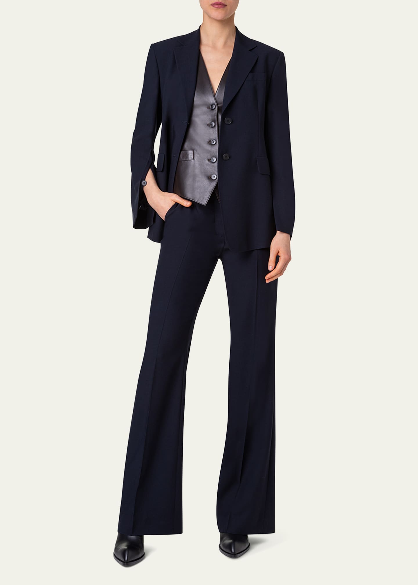 Akris Taddeo Buttoned-Sleeve Cool Wool Jacket Image 2 of 5