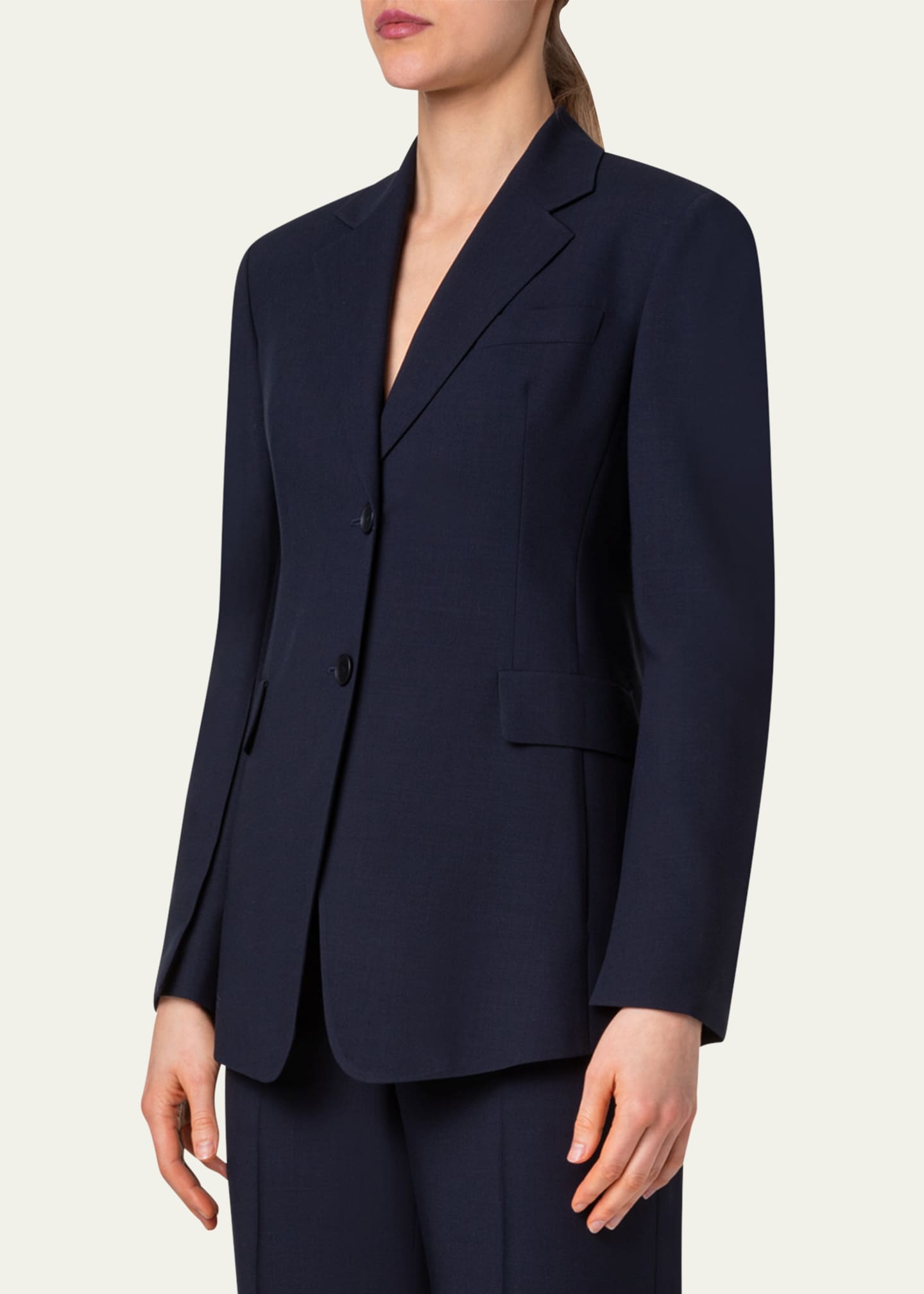 Akris Taddeo Buttoned-Sleeve Cool Wool Jacket Image 4 of 5