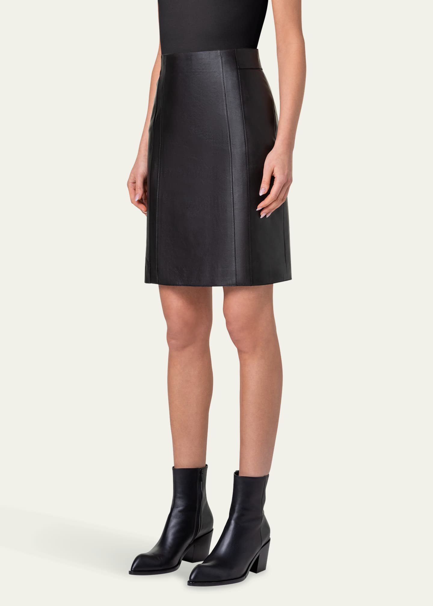 Akris Lambskin Leather Short Pencil Skirt Image 4 of 5
