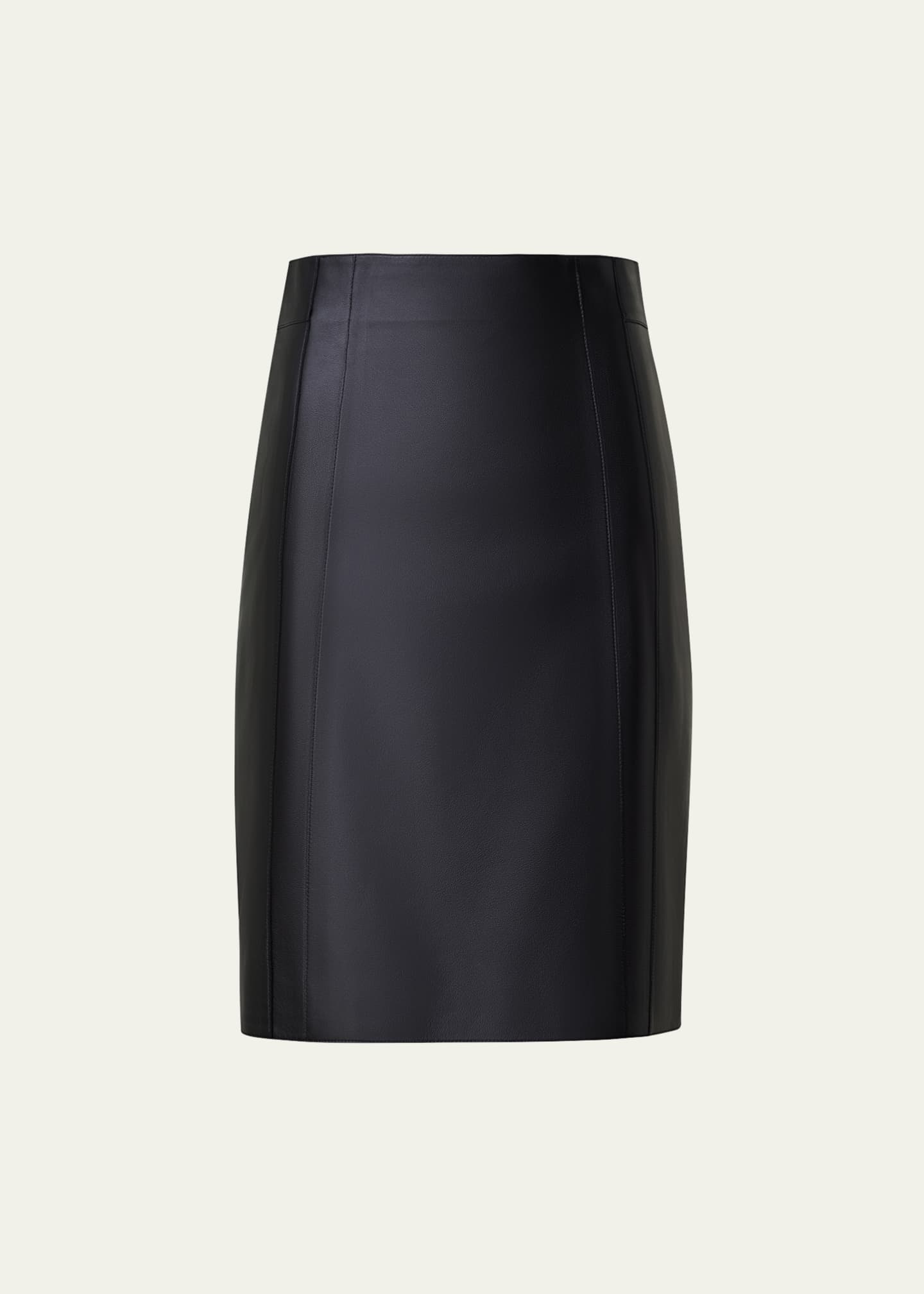 Akris Lambskin Leather Short Pencil Skirt Image 1 of 5