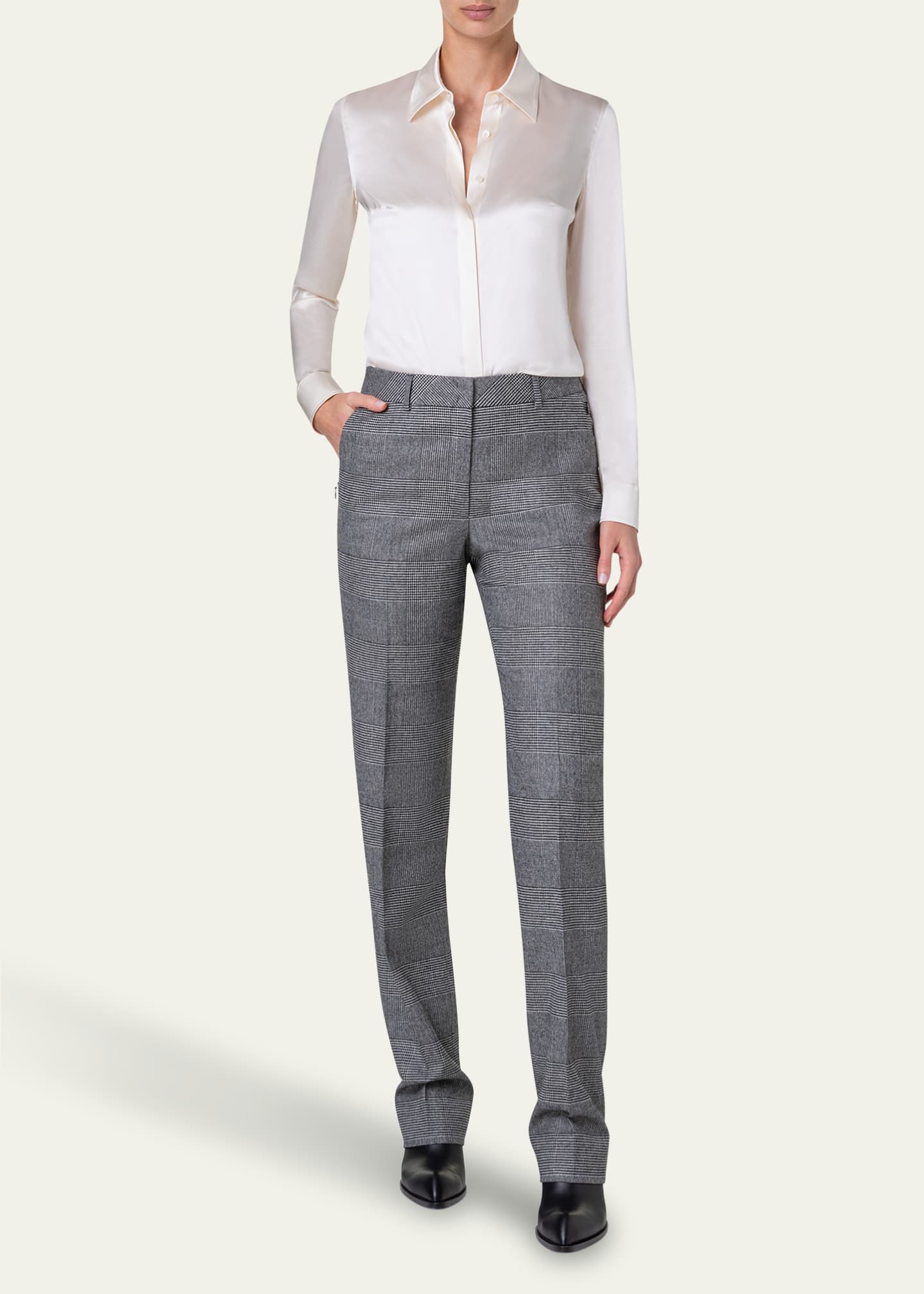 Akris Button Down Silk Satin Stretch Blouse Image 2 of 5