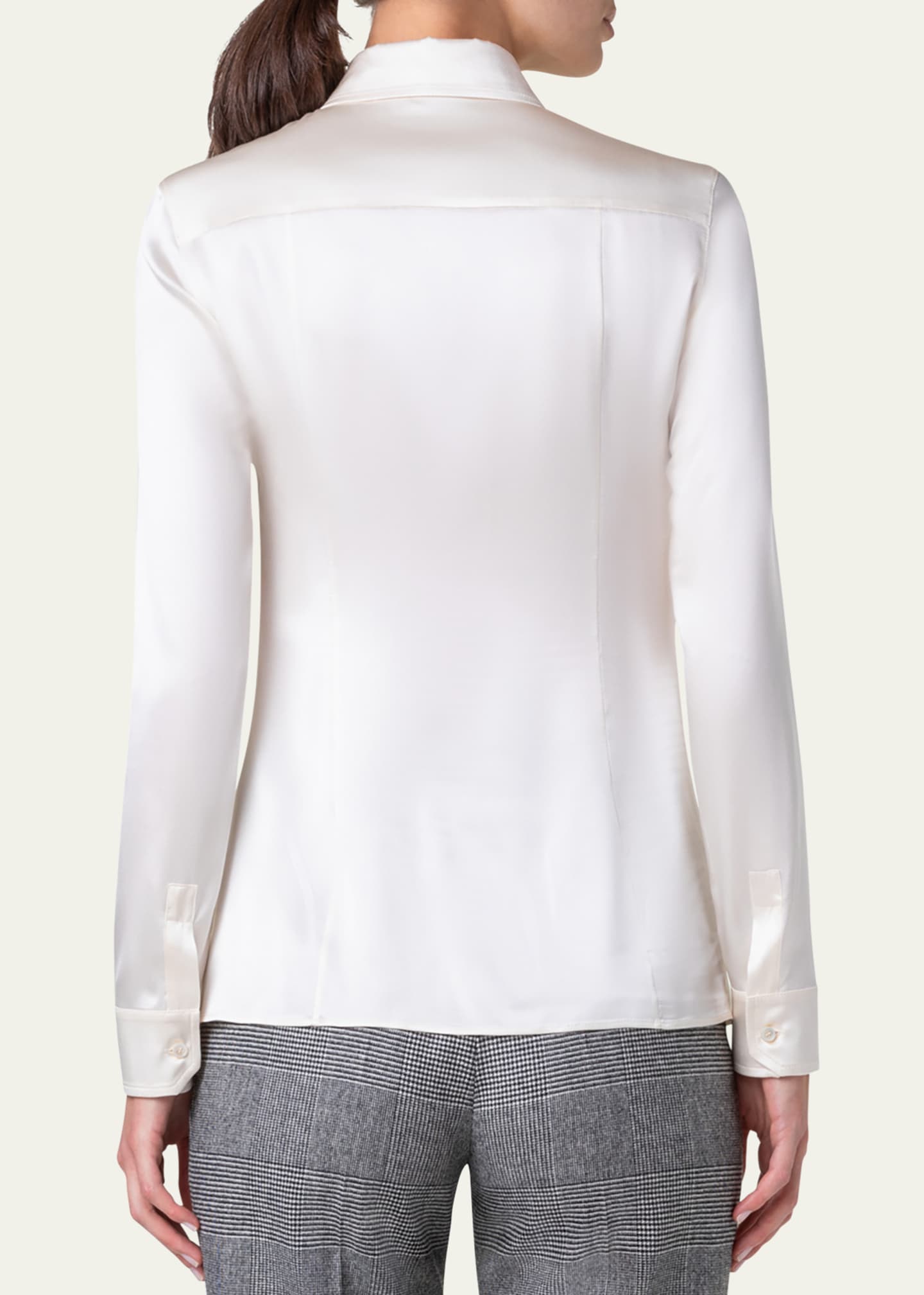 Akris Button Down Silk Satin Stretch Blouse Image 3 of 5