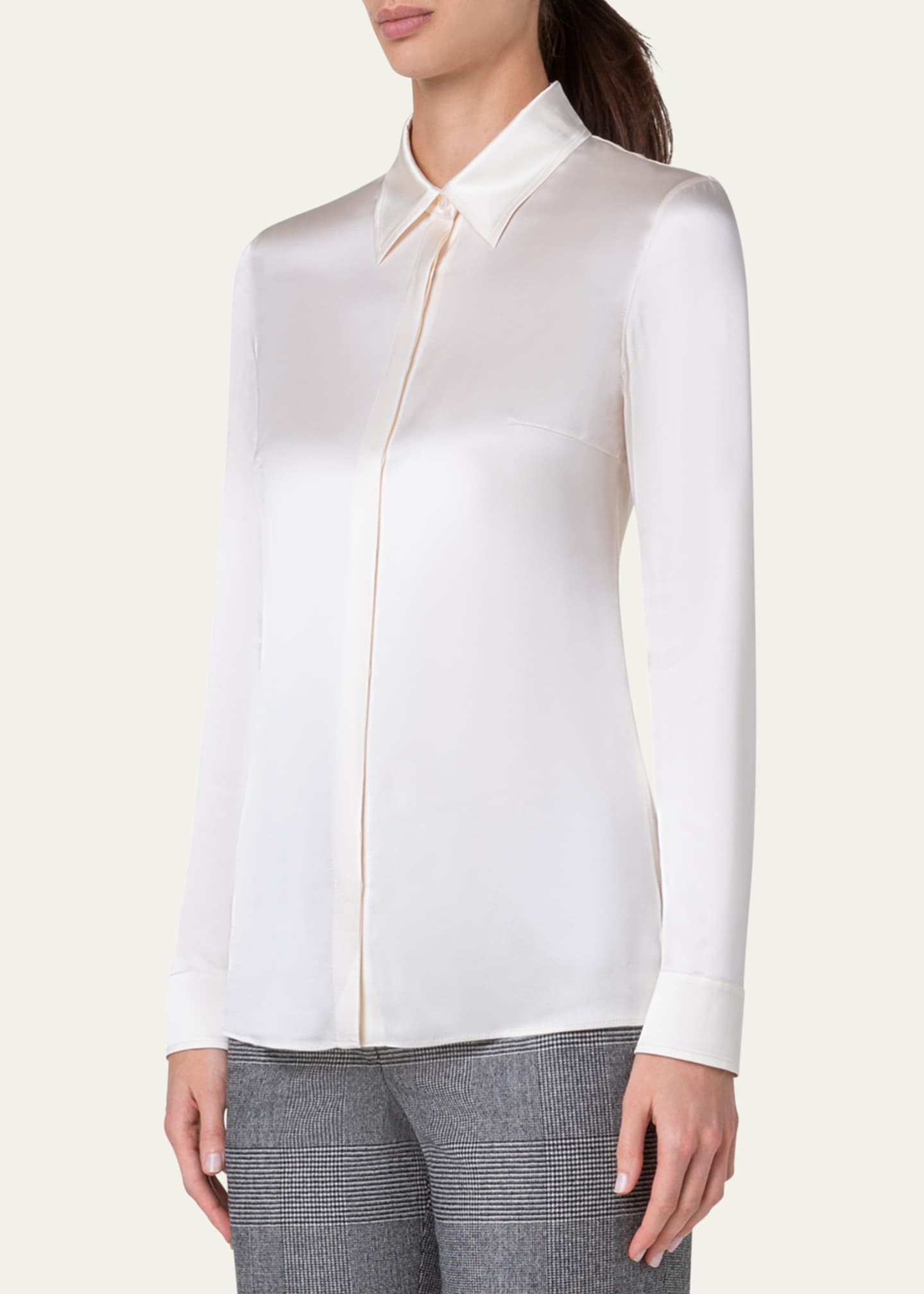 Akris Button Down Silk Satin Stretch Blouse Image 4 of 5