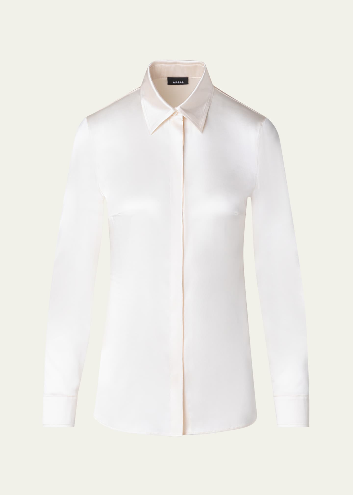 Akris Button Down Silk Satin Stretch Blouse Image 1 of 5