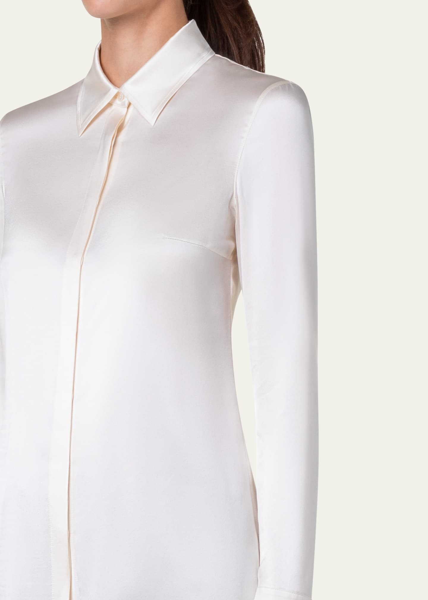 Akris Button Down Silk Satin Stretch Blouse Image 5 of 5