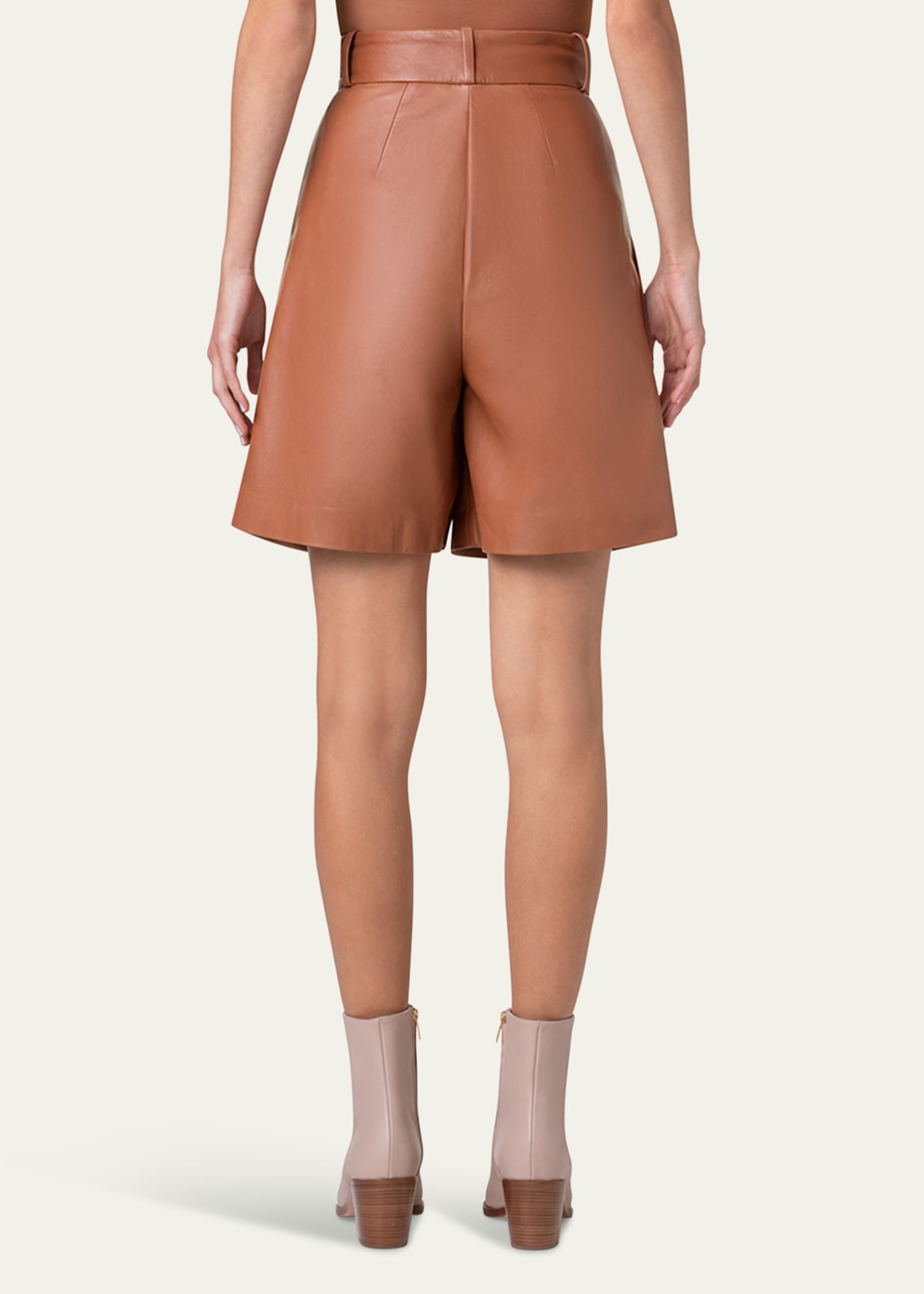 Akris Finnick Pleated Leather Bermuda Shorts Image 3 of 5