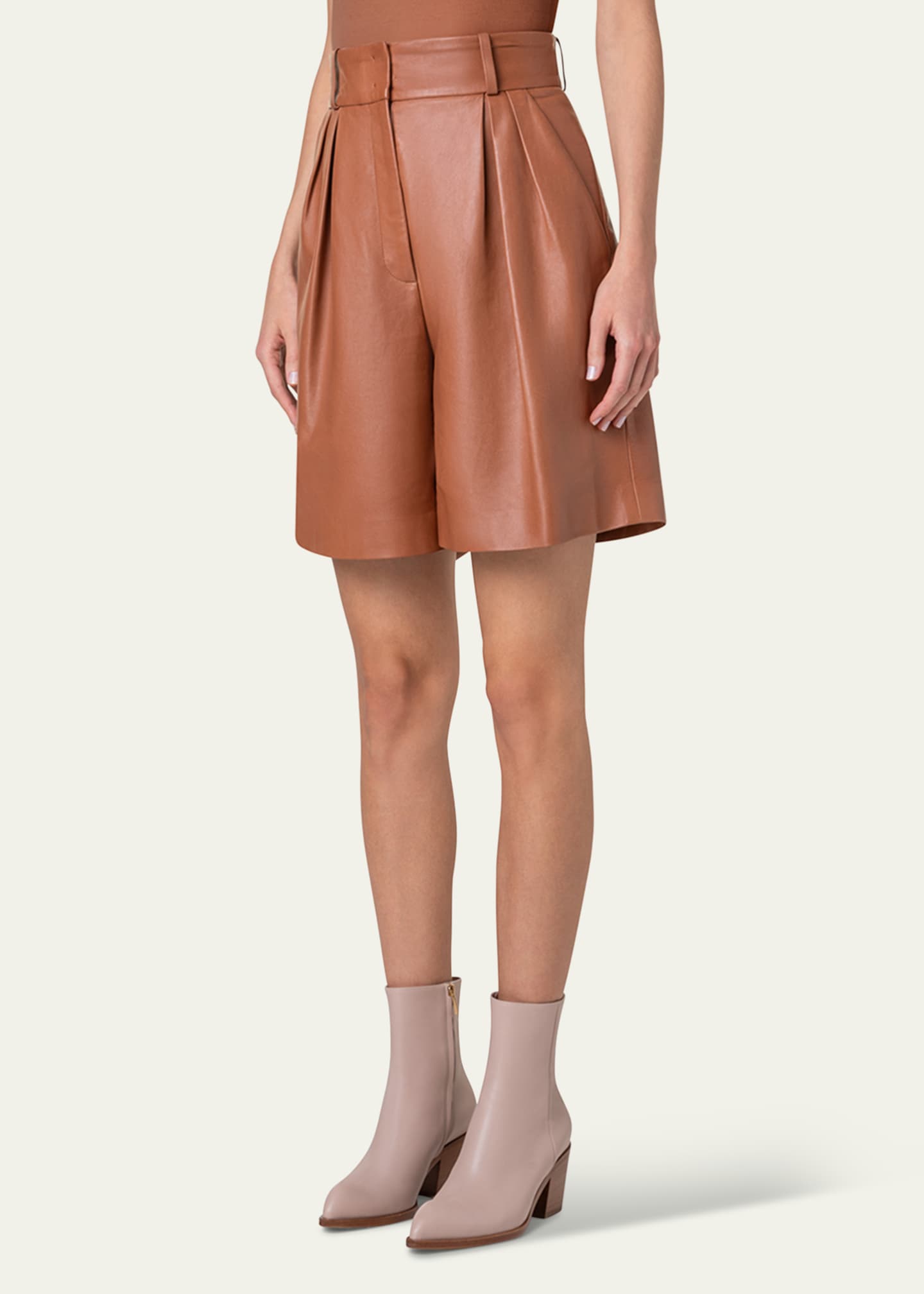 Akris Finnick Pleated Leather Bermuda Shorts Image 4 of 5