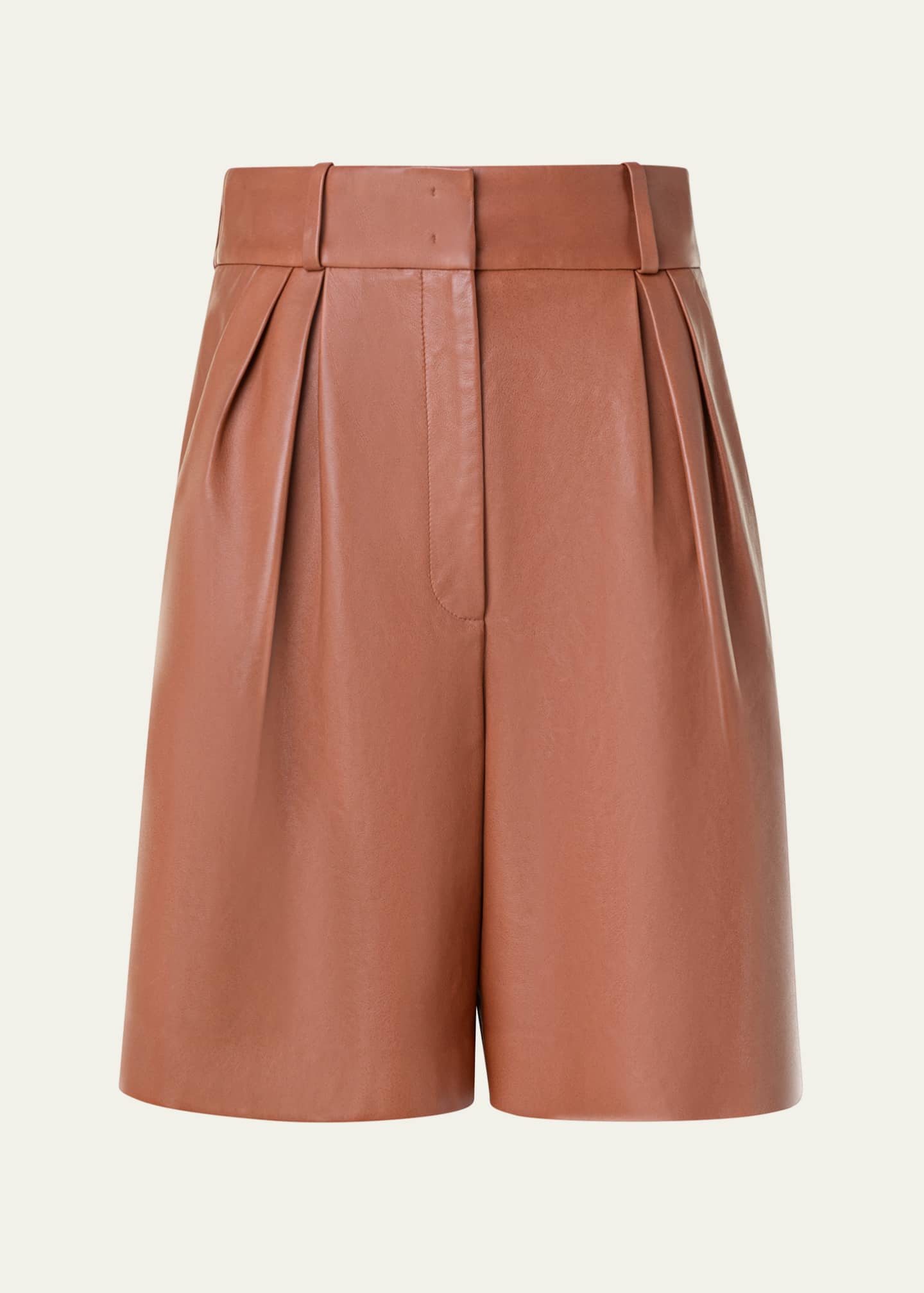 Akris Finnick Pleated Leather Bermuda Shorts Image 1 of 5