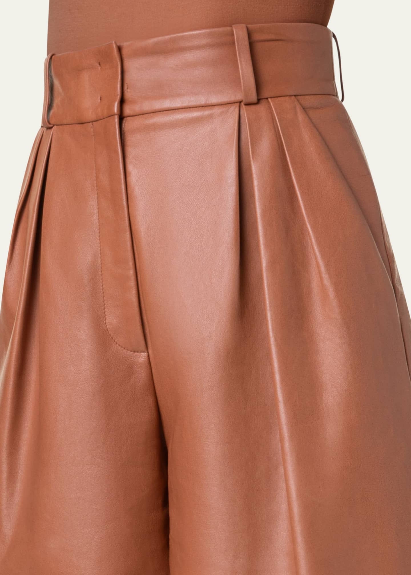 Akris Finnick Pleated Leather Bermuda Shorts Image 5 of 5